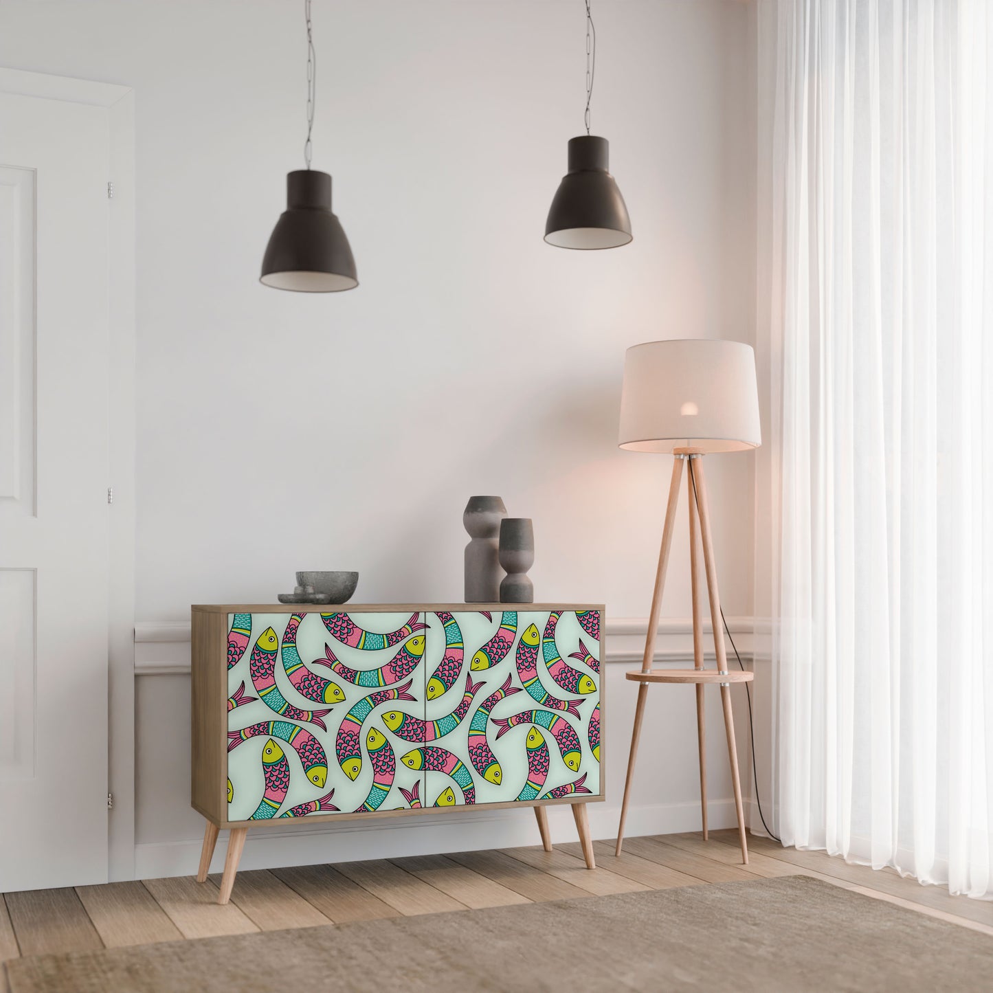 INDIAN FISH 2-Door Sideboard in Oak Effect