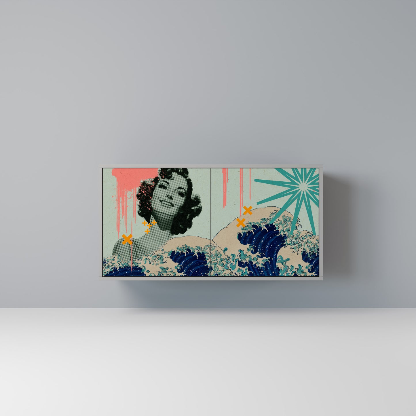 KANAGAWA BEAUTY 2-dörrars skänk i grå finish