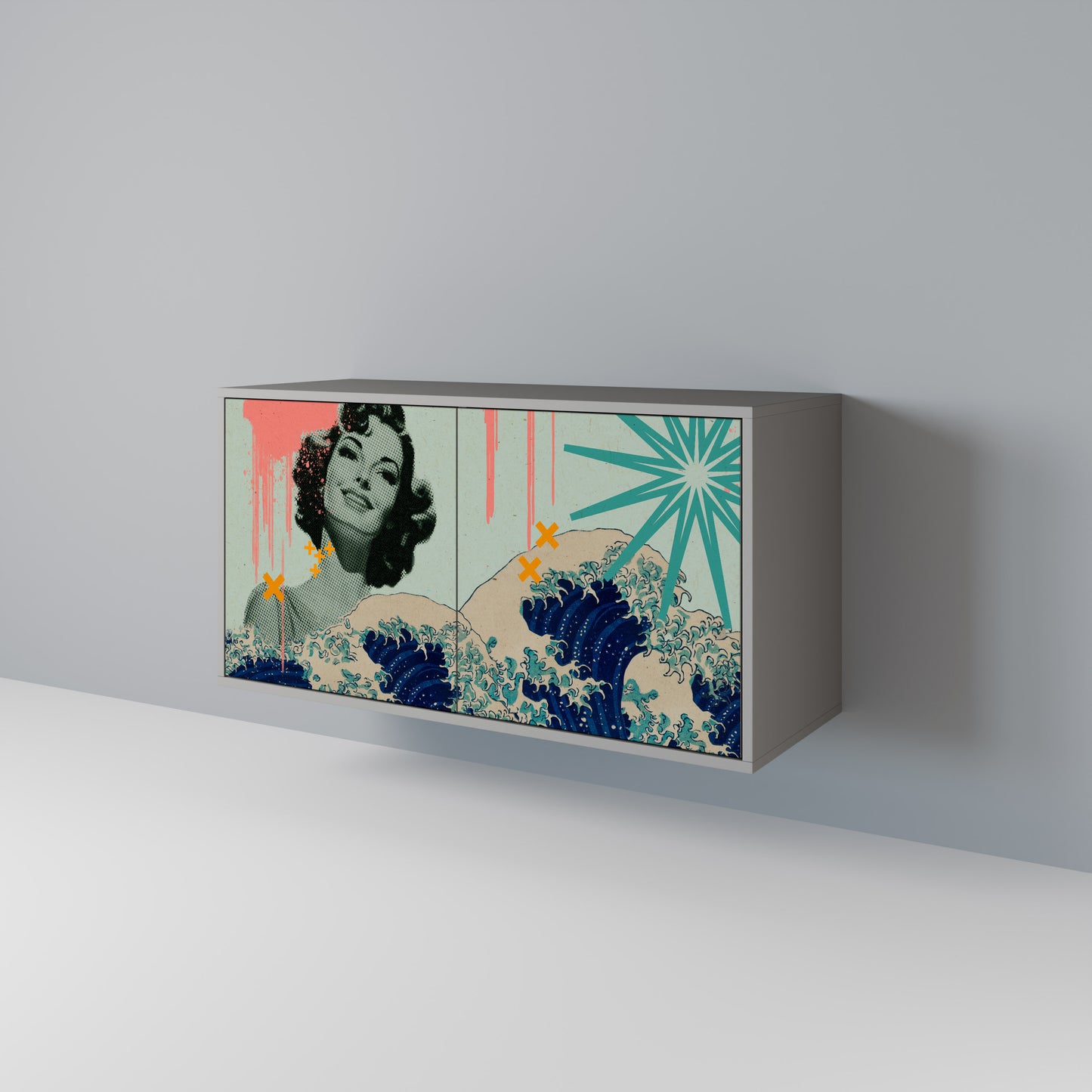 KANAGAWA BEAUTY 2-dörrars skänk i grå finish