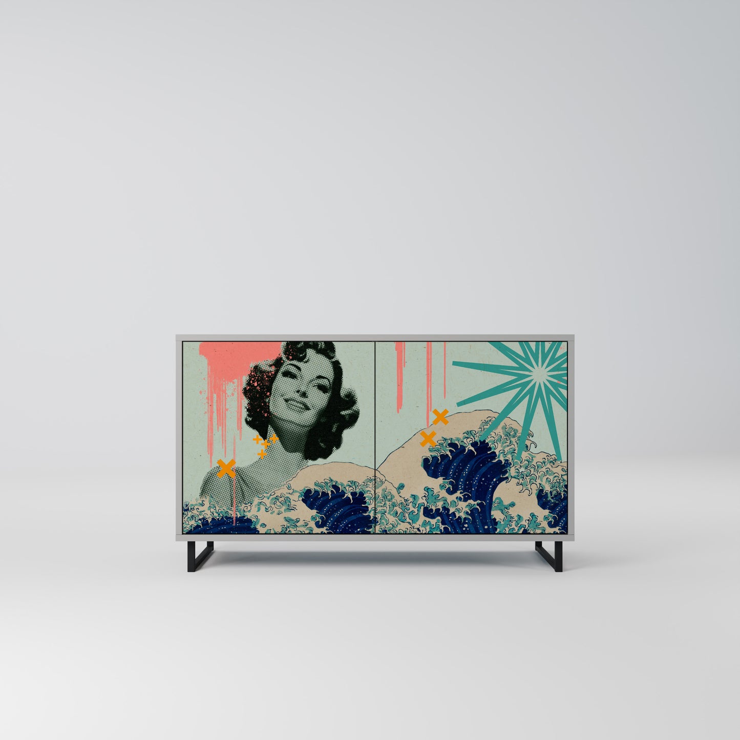 KANAGAWA BEAUTY 2-dörrars skänk i grå finish