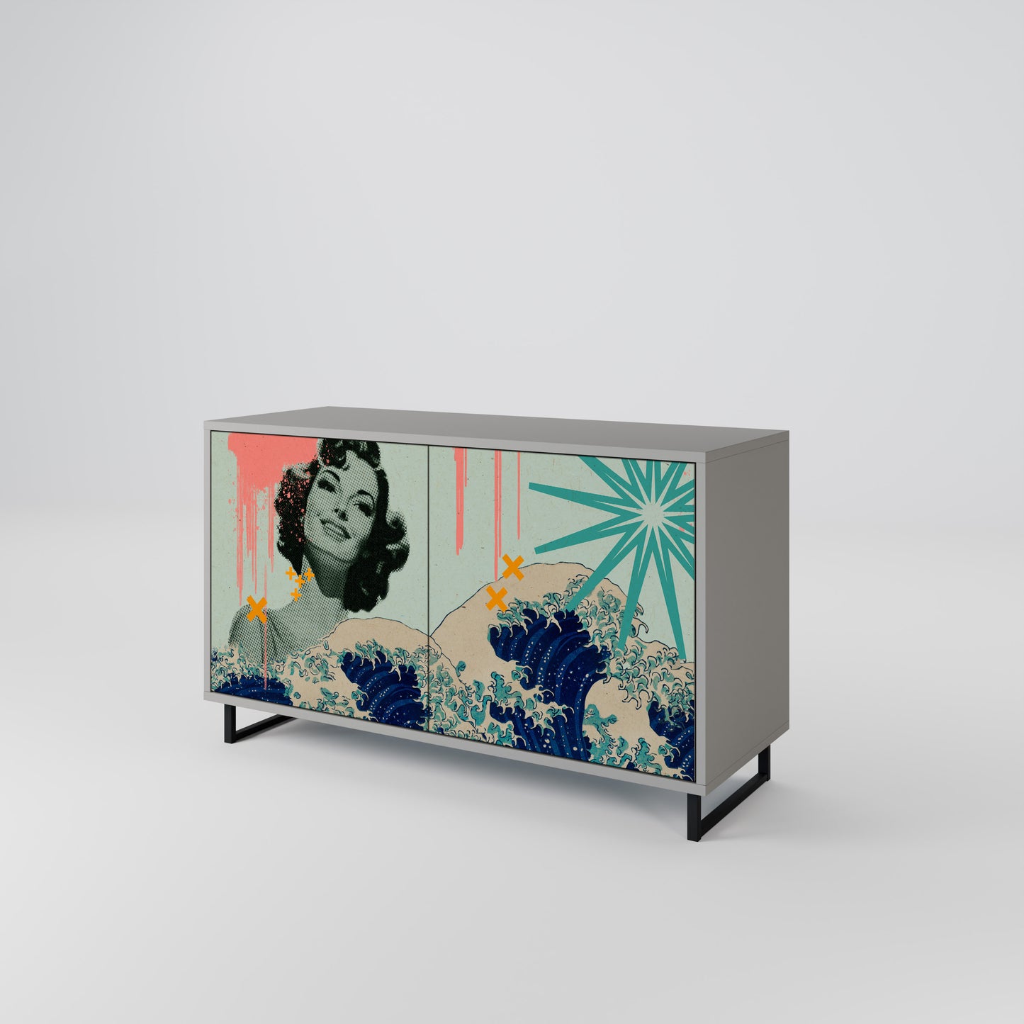 KANAGAWA BEAUTY 2-dörrars skänk i grå finish