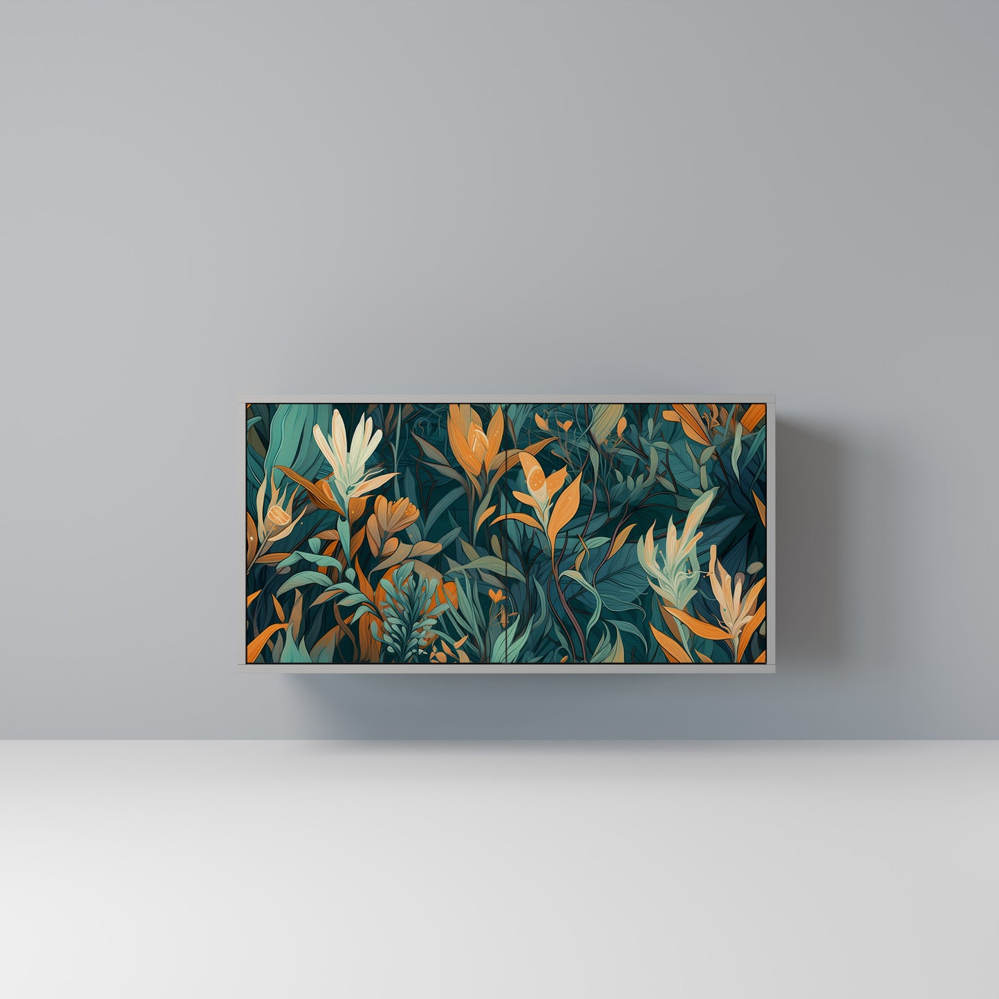 FLORAL SERENITY 2-dörrars skänk i grå finish