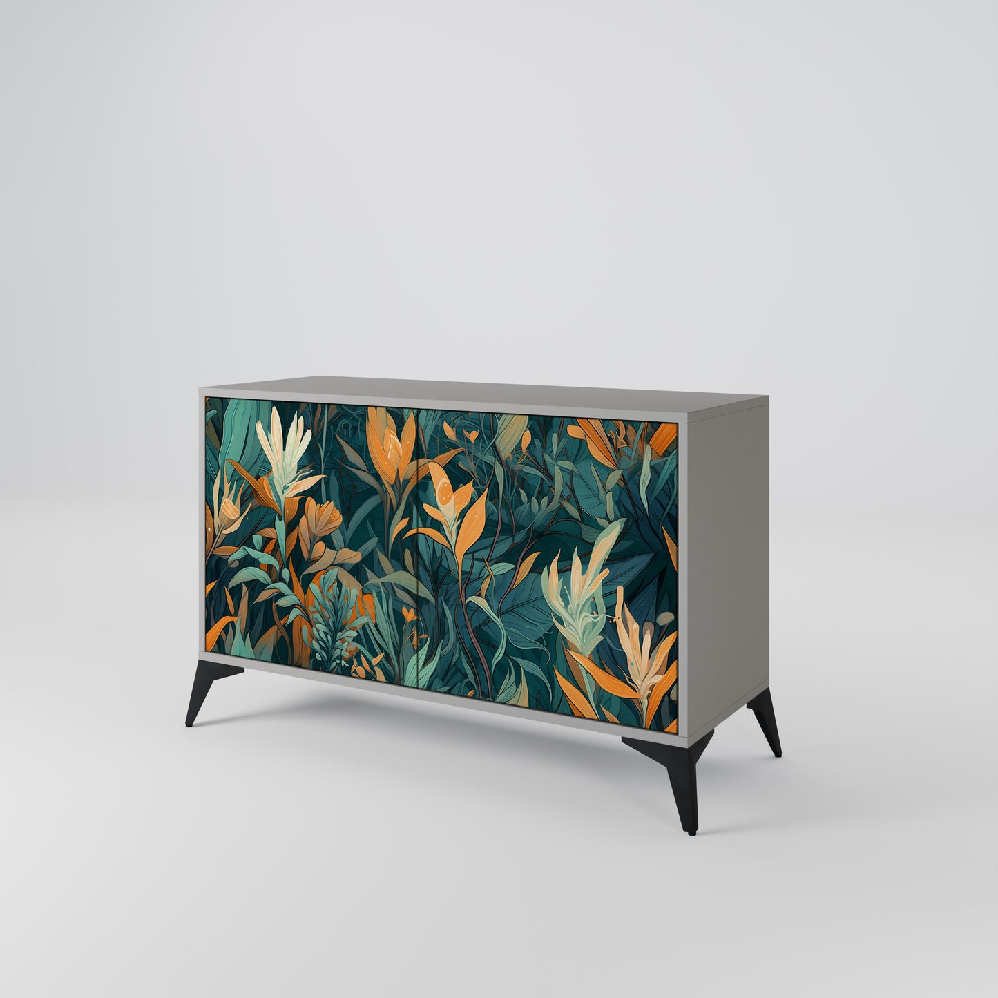 FLORAL SERENITY 2-dörrars skänk i grå finish