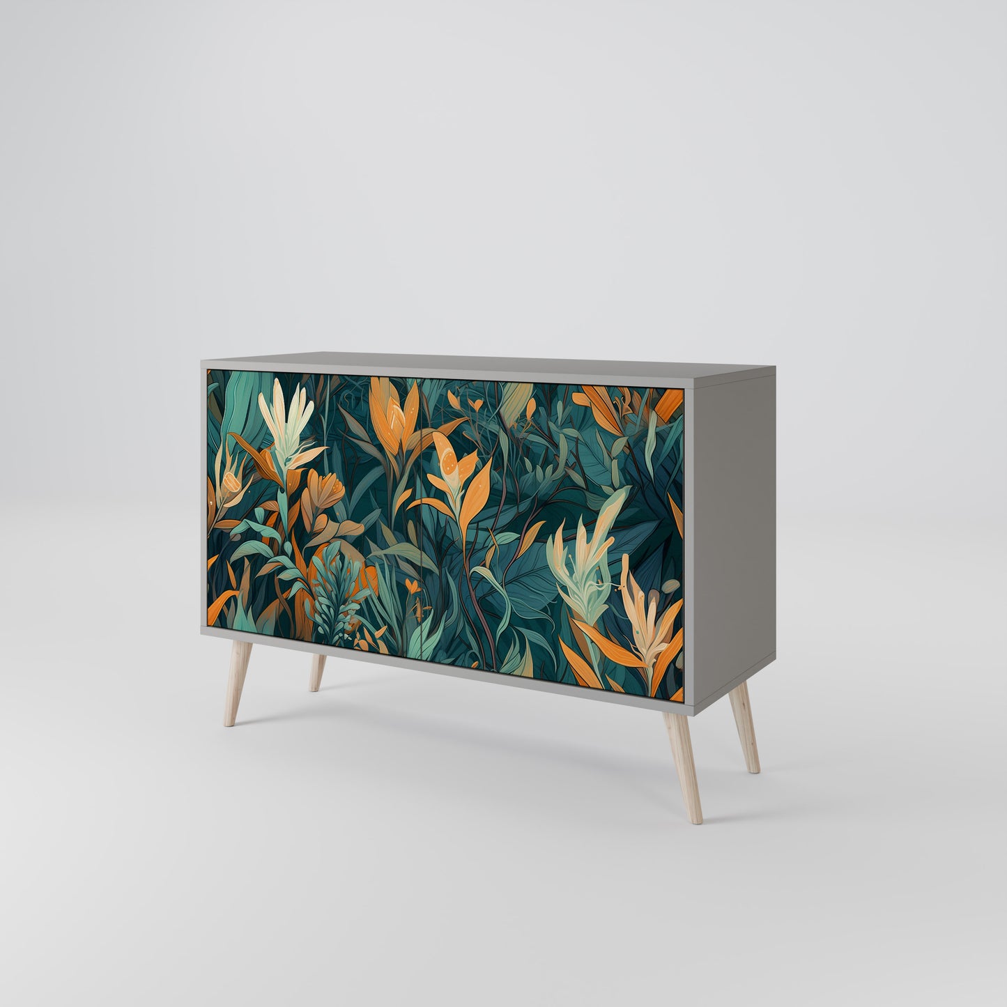 FLORAL SERENITY 2-dörrars skänk i grå finish