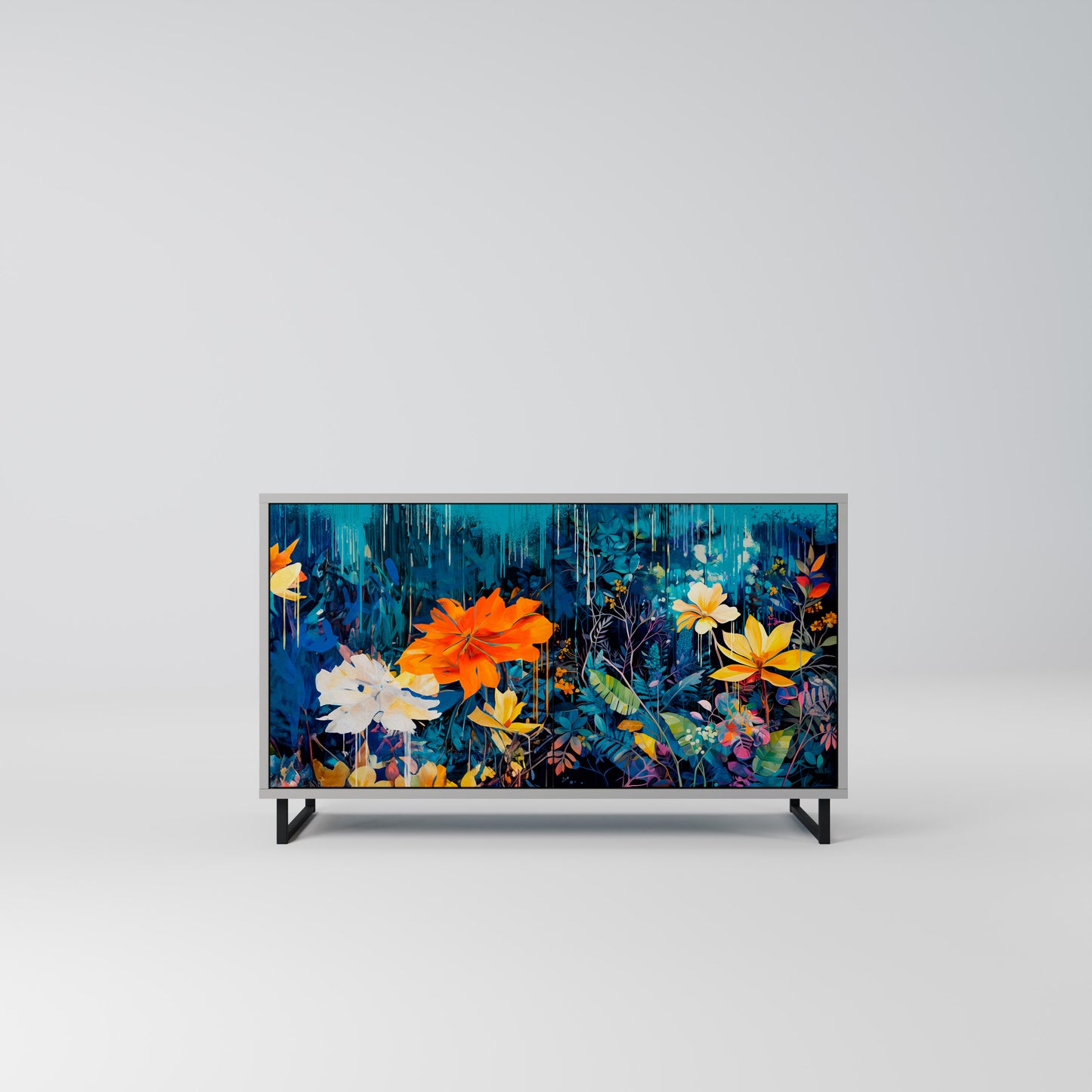 MIDNIGHT BLOSSOM 2-Door Sideboard in Grey Finish