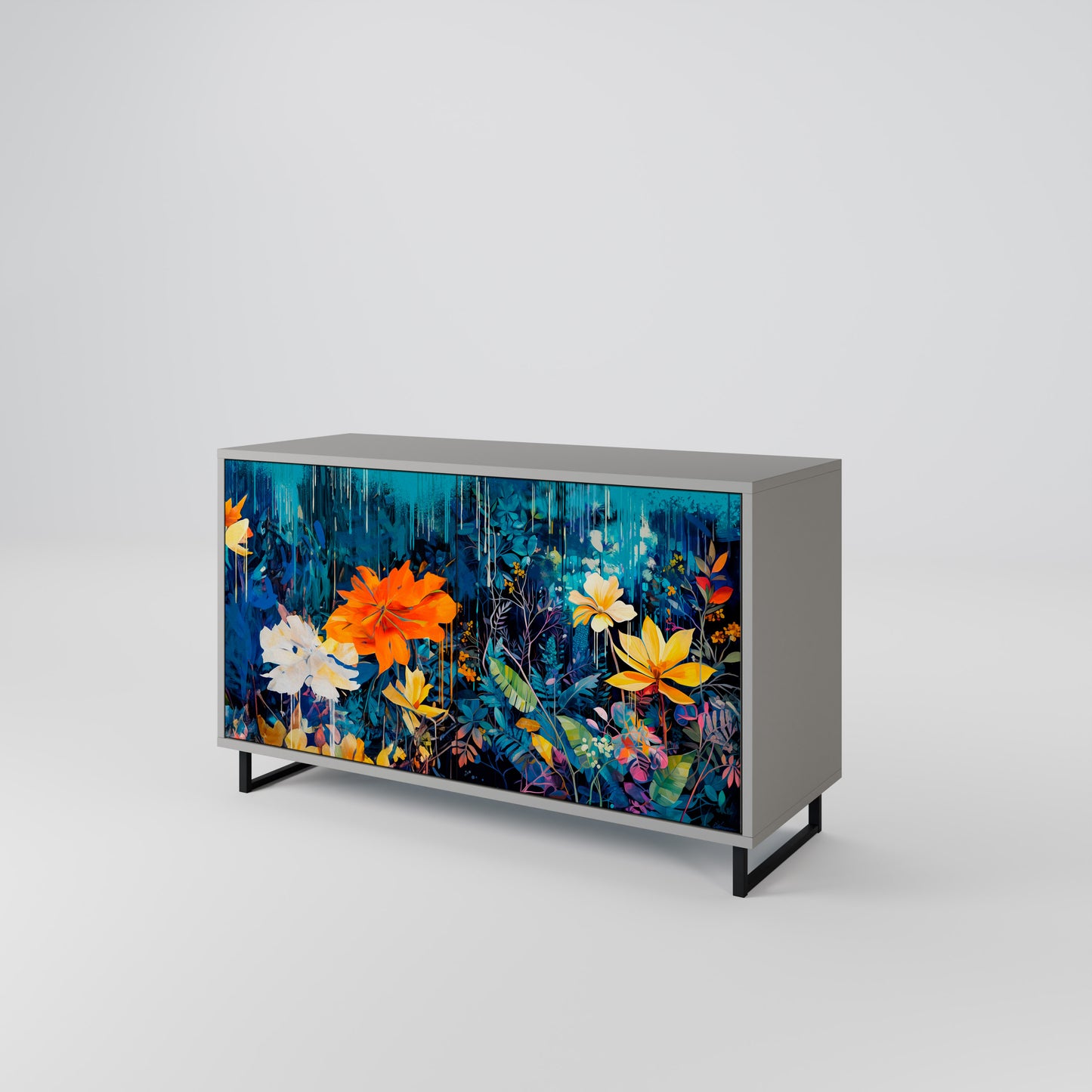 MIDNIGHT BLOSSOM 2-Door Sideboard in Grey Finish