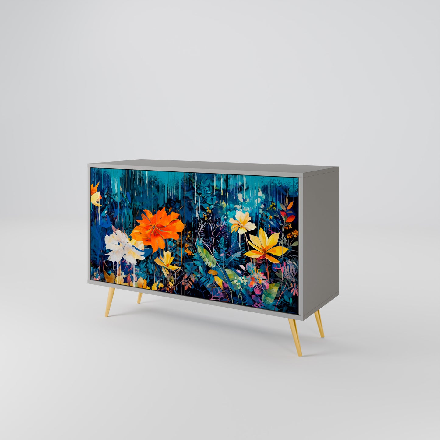 MIDNIGHT BLOSSOM 2-Door Sideboard in Grey Finish