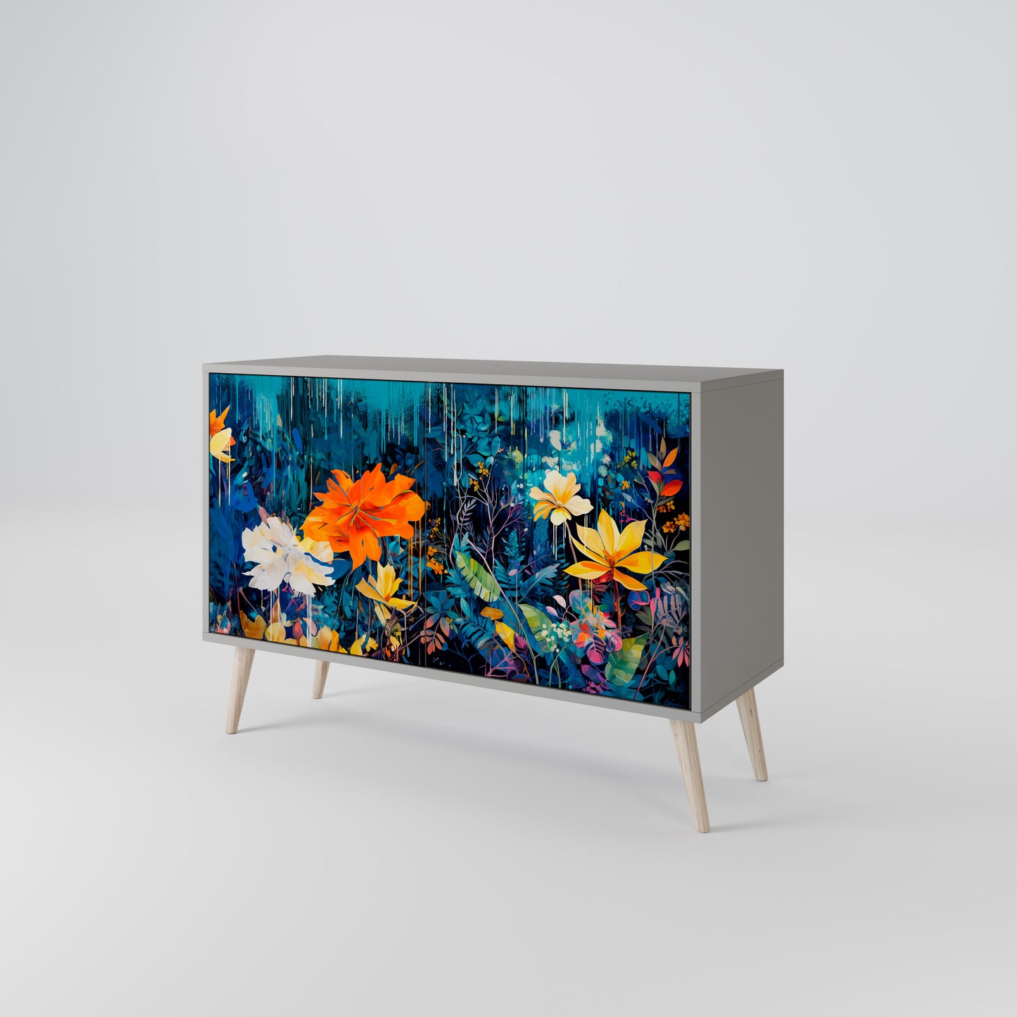 MIDNIGHT BLOSSOM 2-Door Sideboard in Grey Finish