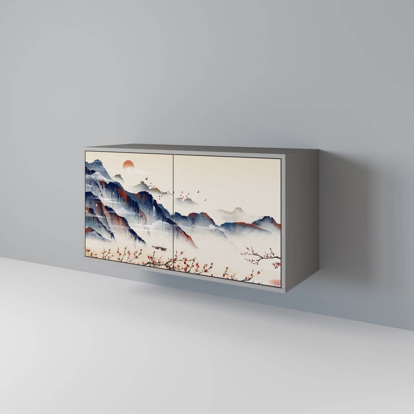 JAPANESE LANDSCAPE 2-Door Sideboard in Grey Finish