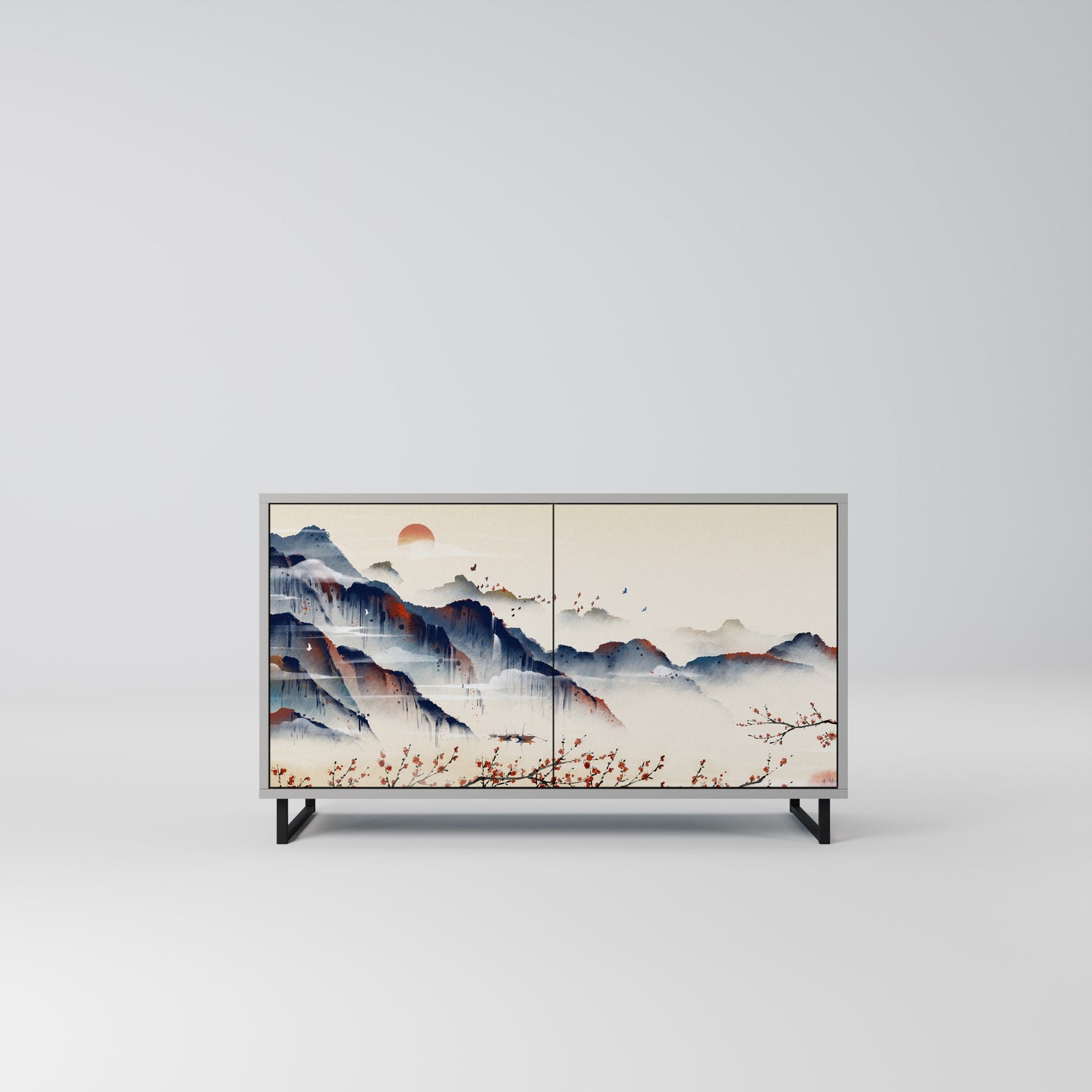 JAPANESE LANDSCAPE 2-Door Sideboard in Grey Finish