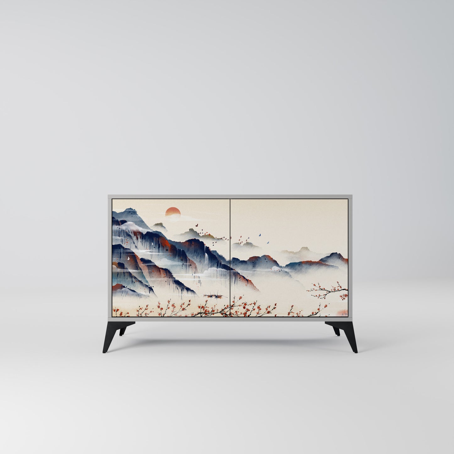 JAPANESE LANDSCAPE 2-Door Sideboard in Grey Finish