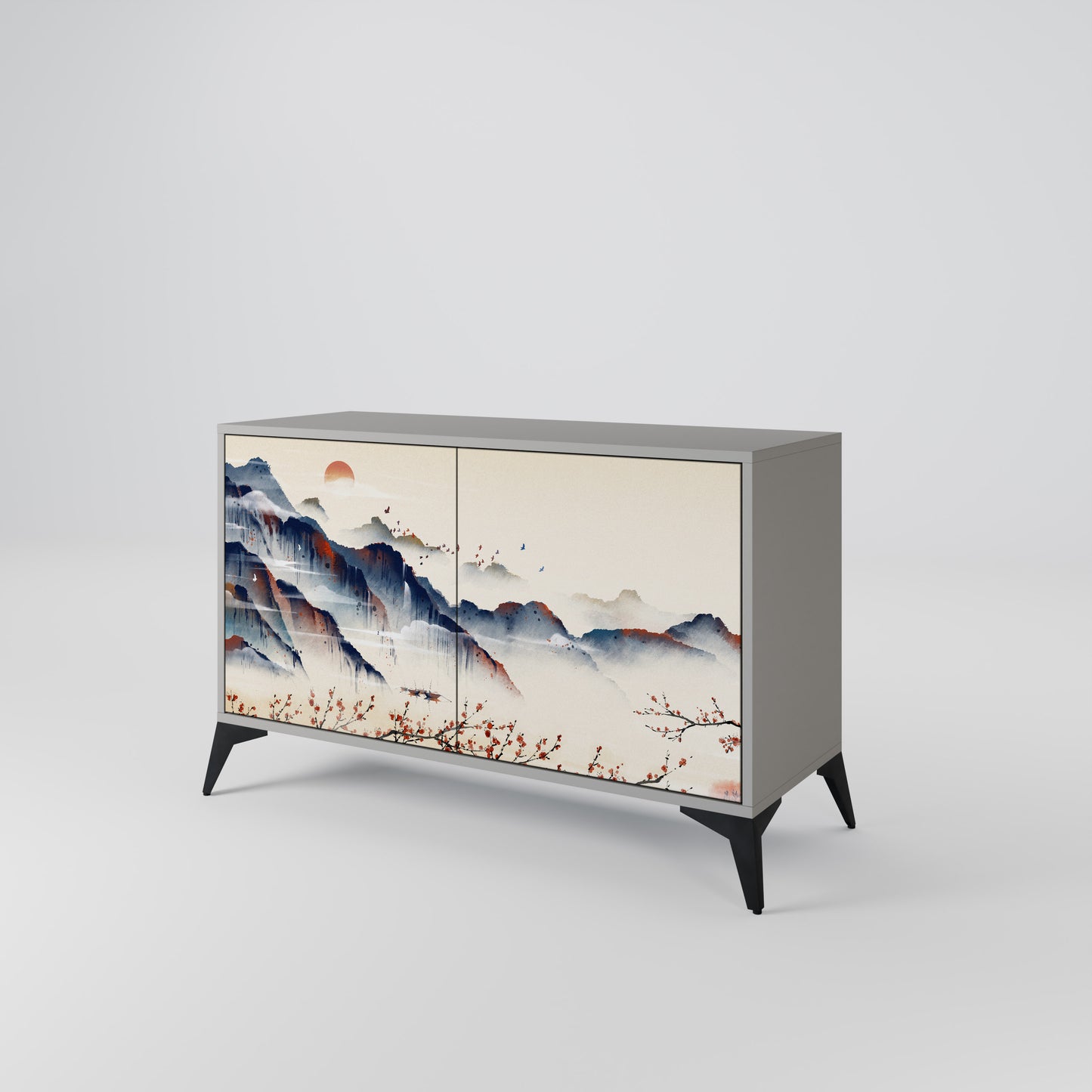 JAPANESE LANDSCAPE 2-Door Sideboard in Grey Finish