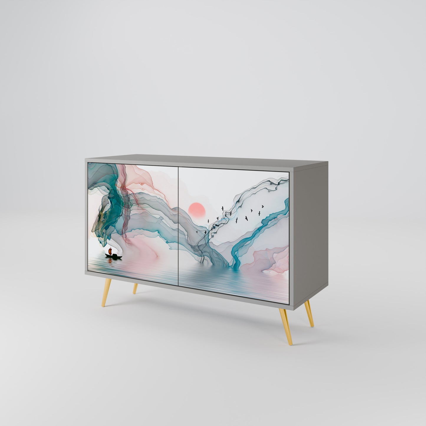 VELVET CROSSING 2-Door Sideboard in Grey Finish