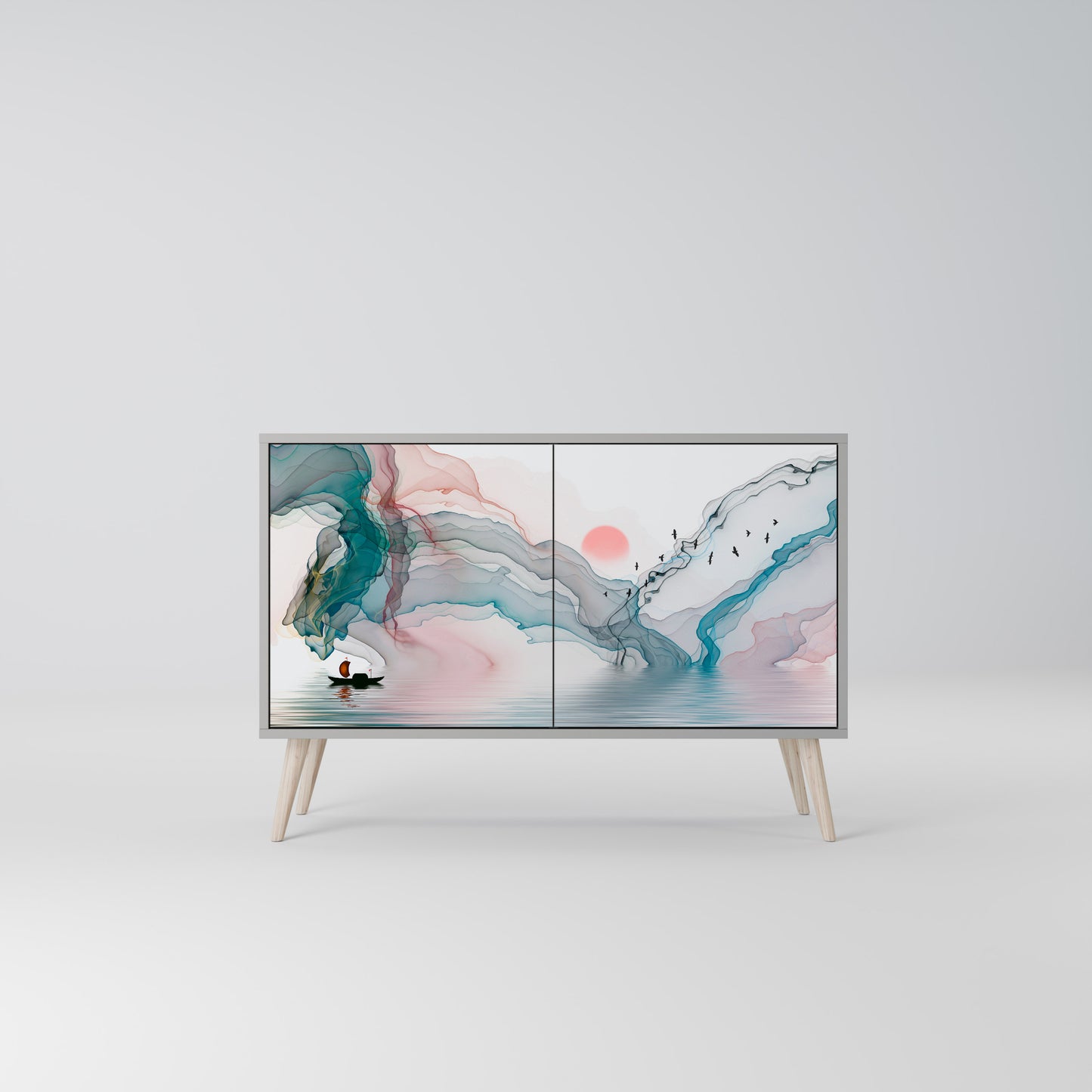 VELVET CROSSING 2-Door Sideboard in Grey Finish