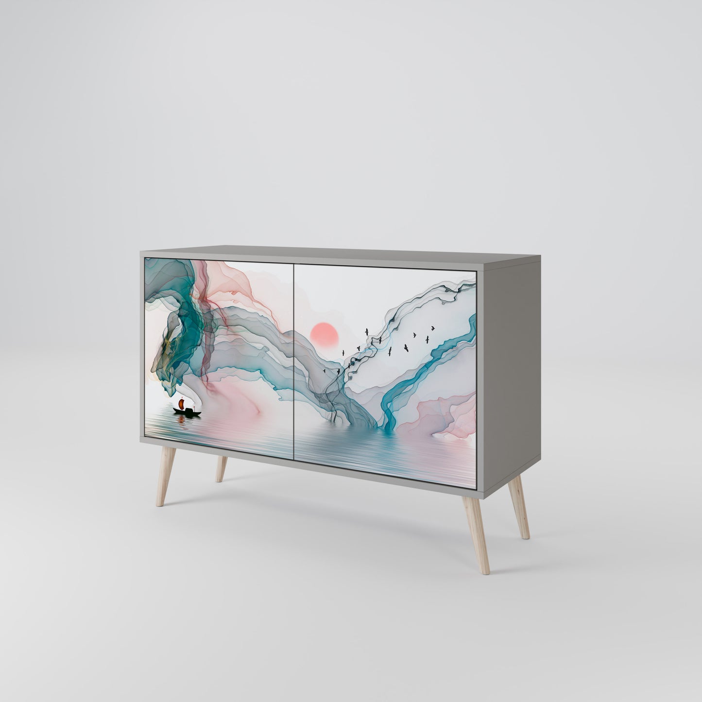 VELVET CROSSING 2-Door Sideboard in Grey Finish