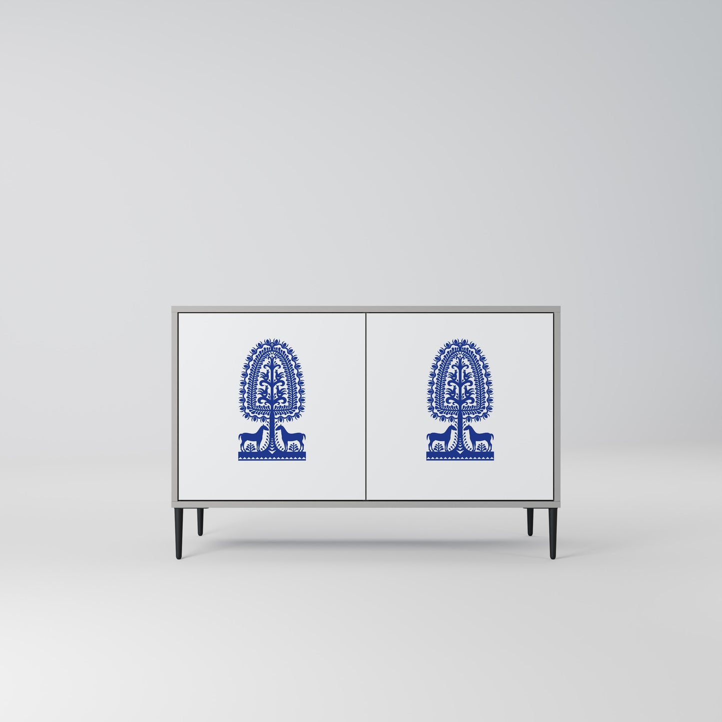 POLISH FOLK ART 2-dörrars skänk i grå finish