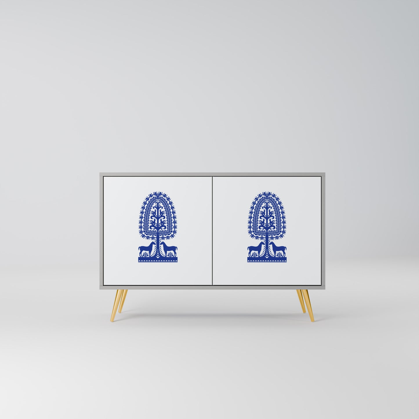 POLISH FOLK ART 2-dörrars skänk i grå finish