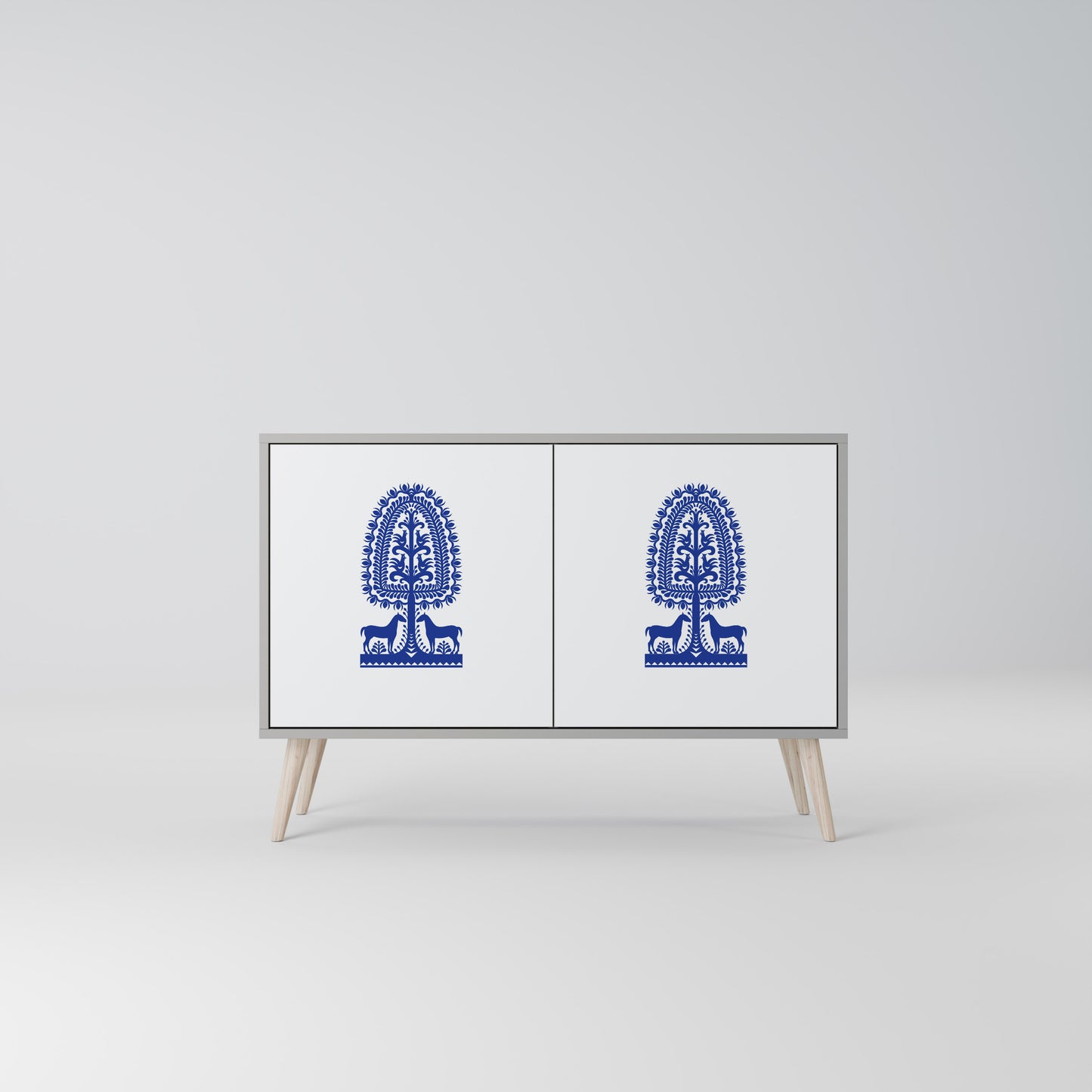 POLISH FOLK ART 2-dörrars skänk i grå finish