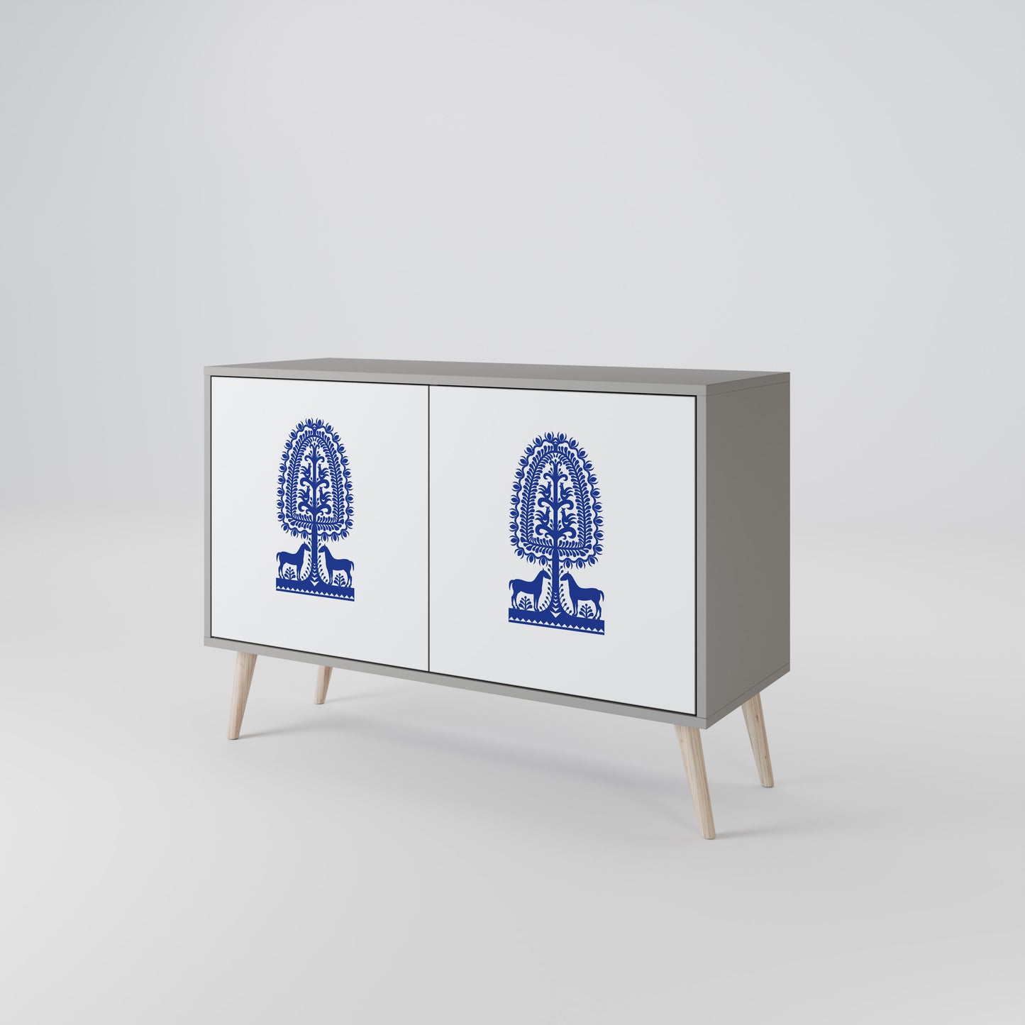 POLISH FOLK ART 2-dörrars skänk i grå finish