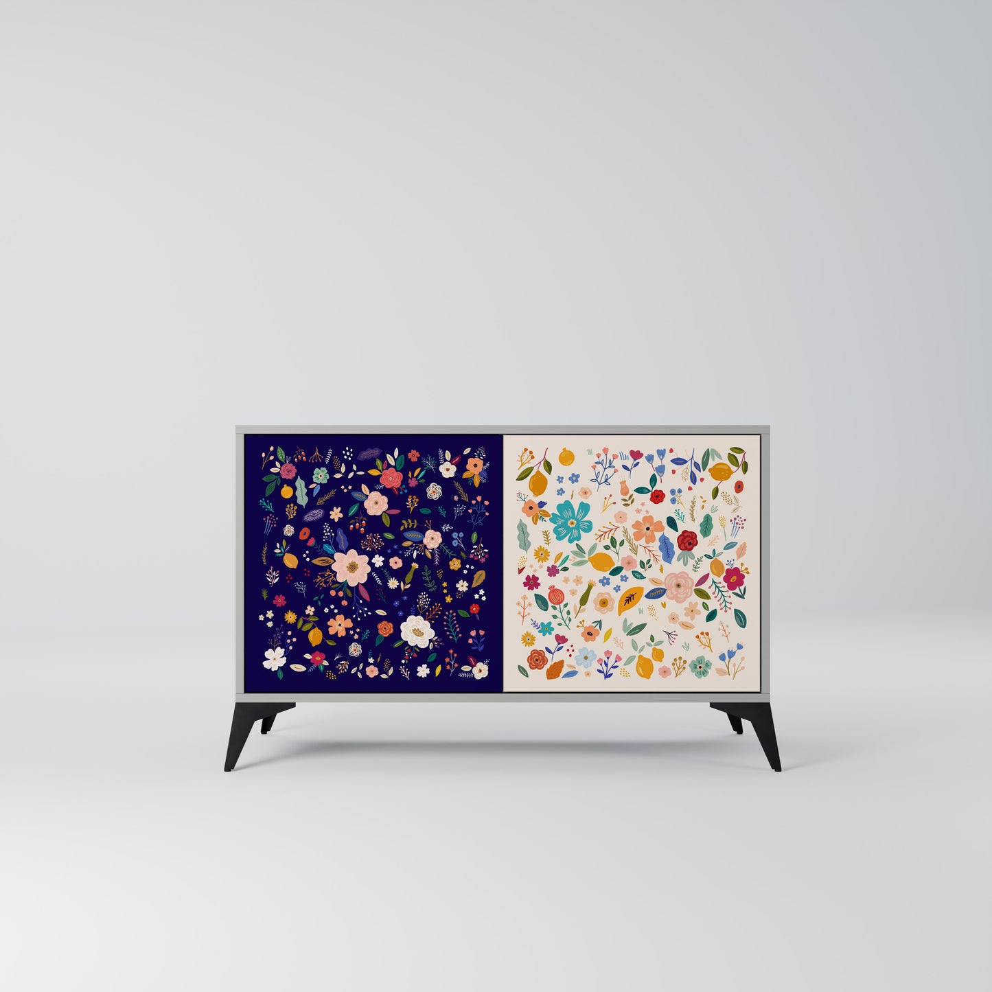 FLORAL COMBINATION 2-Door Sideboard in Grey Finish