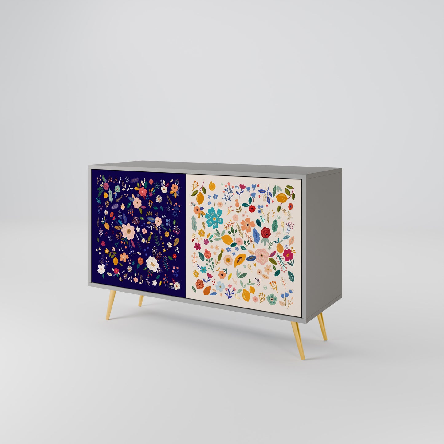 FLORAL COMBINATION 2-Door Sideboard in Grey Finish