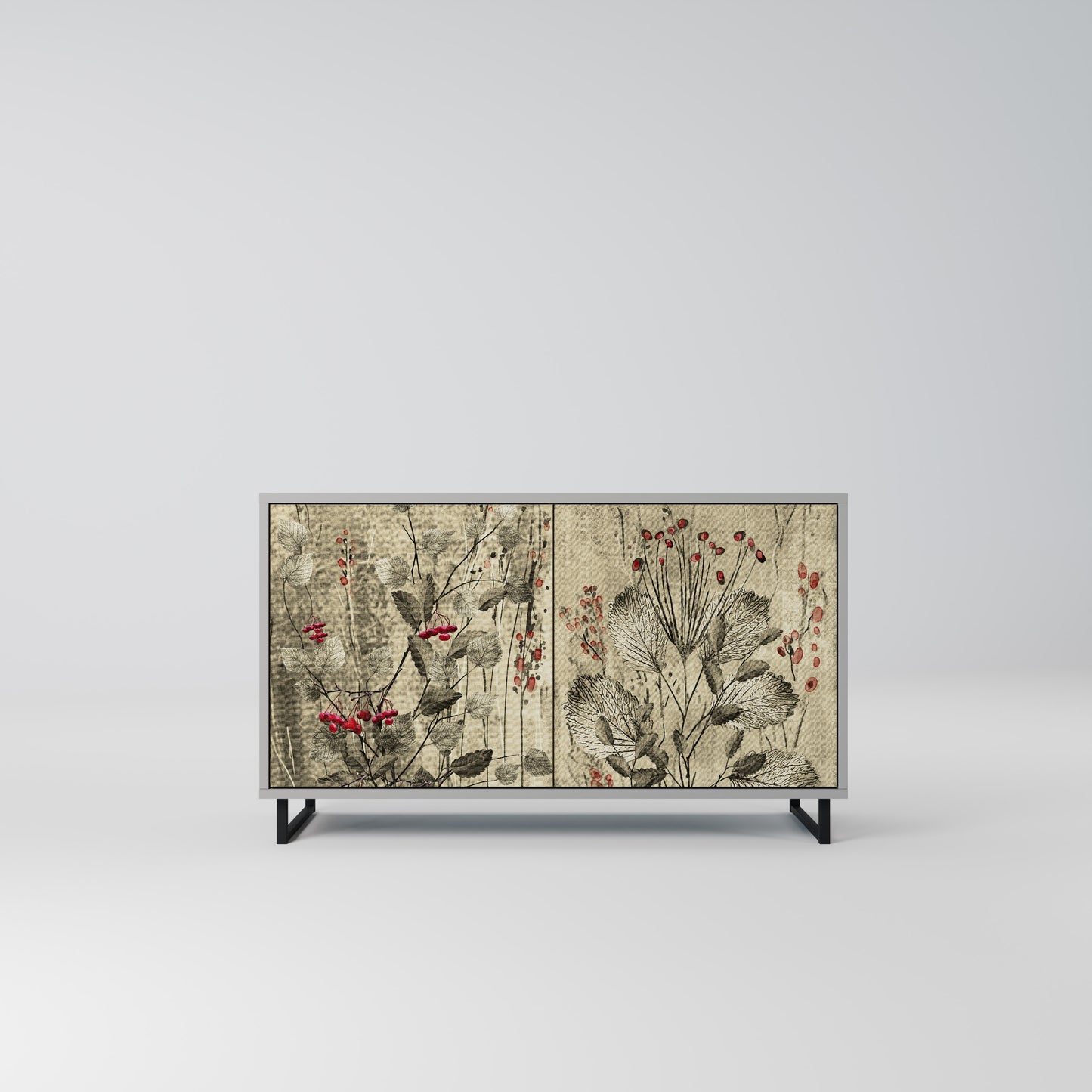 HERBAL GRACE 2-Door Sideboard in Grey Finish