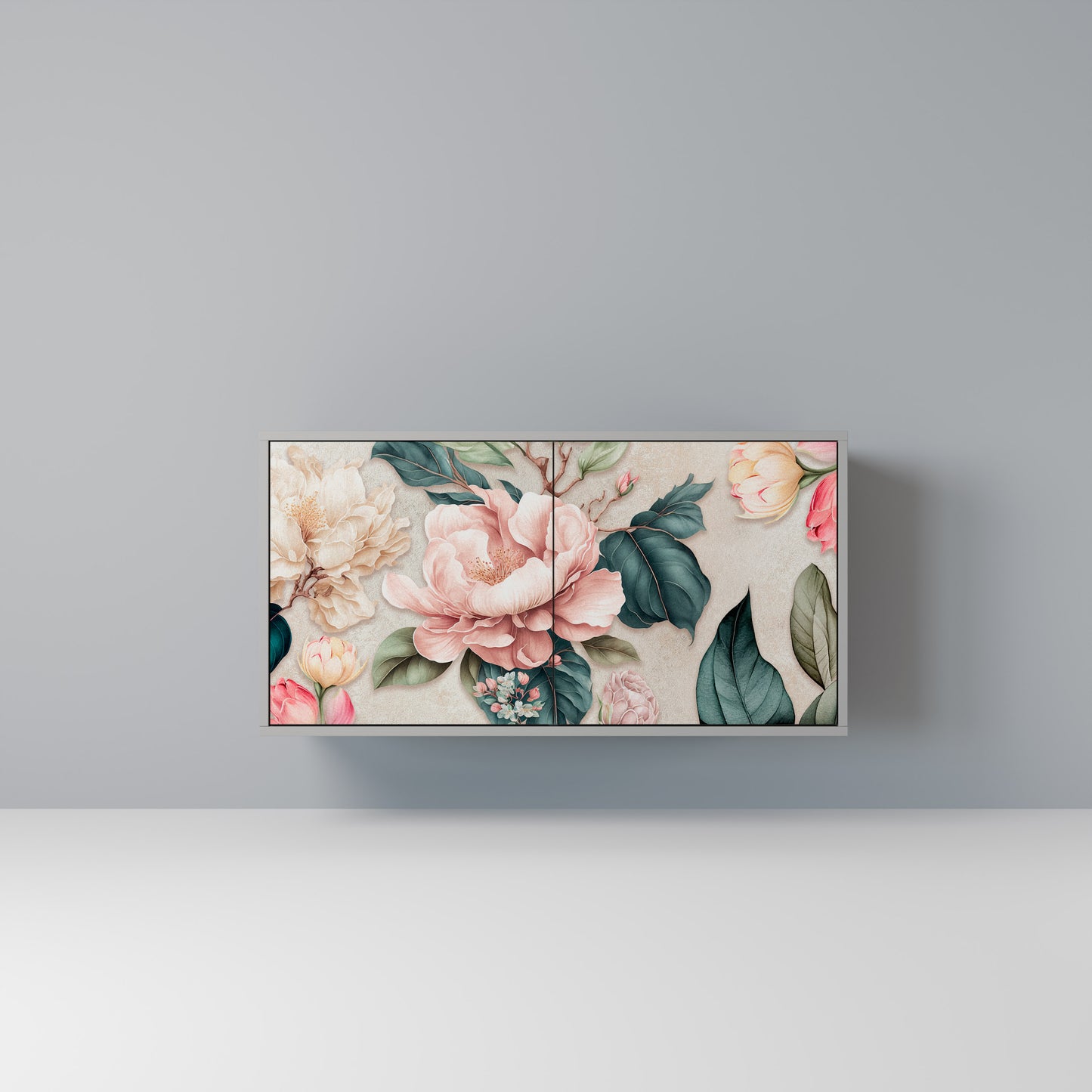 FLORAL GRACE 2-Door Sideboard in Grey Finish