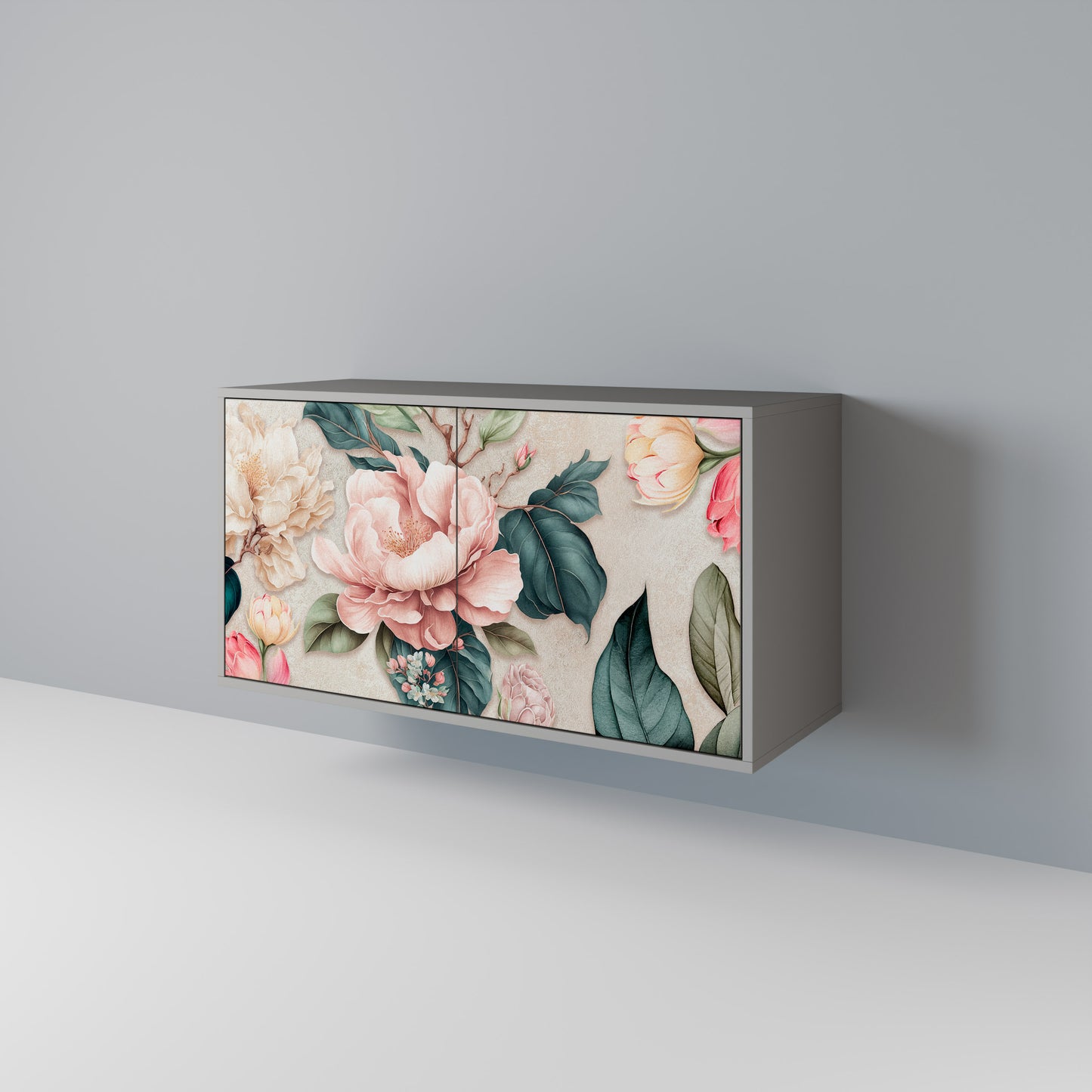 FLORAL GRACE 2-Door Sideboard in Grey Finish