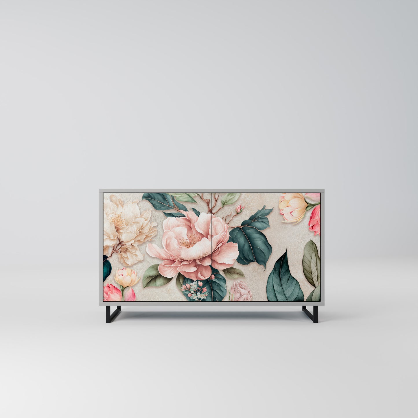 FLORAL GRACE 2-Door Sideboard in Grey Finish