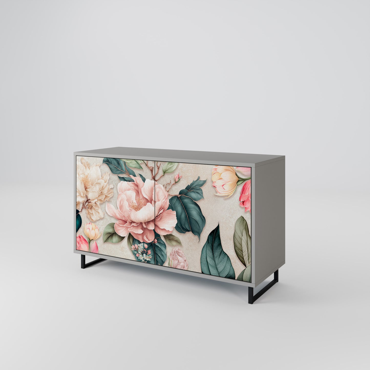 FLORAL GRACE 2-Door Sideboard in Grey Finish