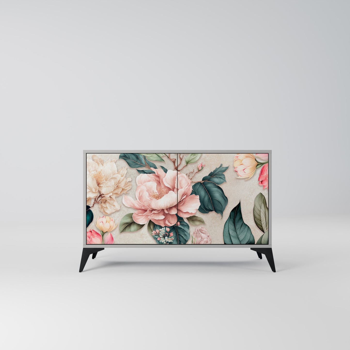 FLORAL GRACE 2-Door Sideboard in Grey Finish