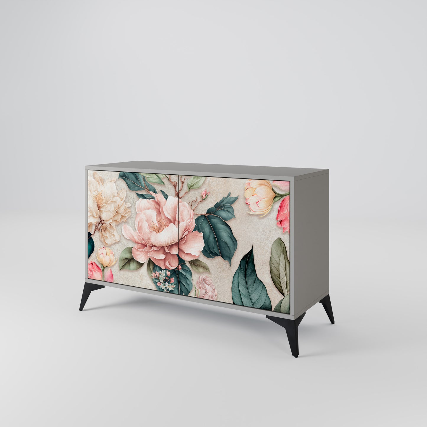 FLORAL GRACE 2-Door Sideboard in Grey Finish