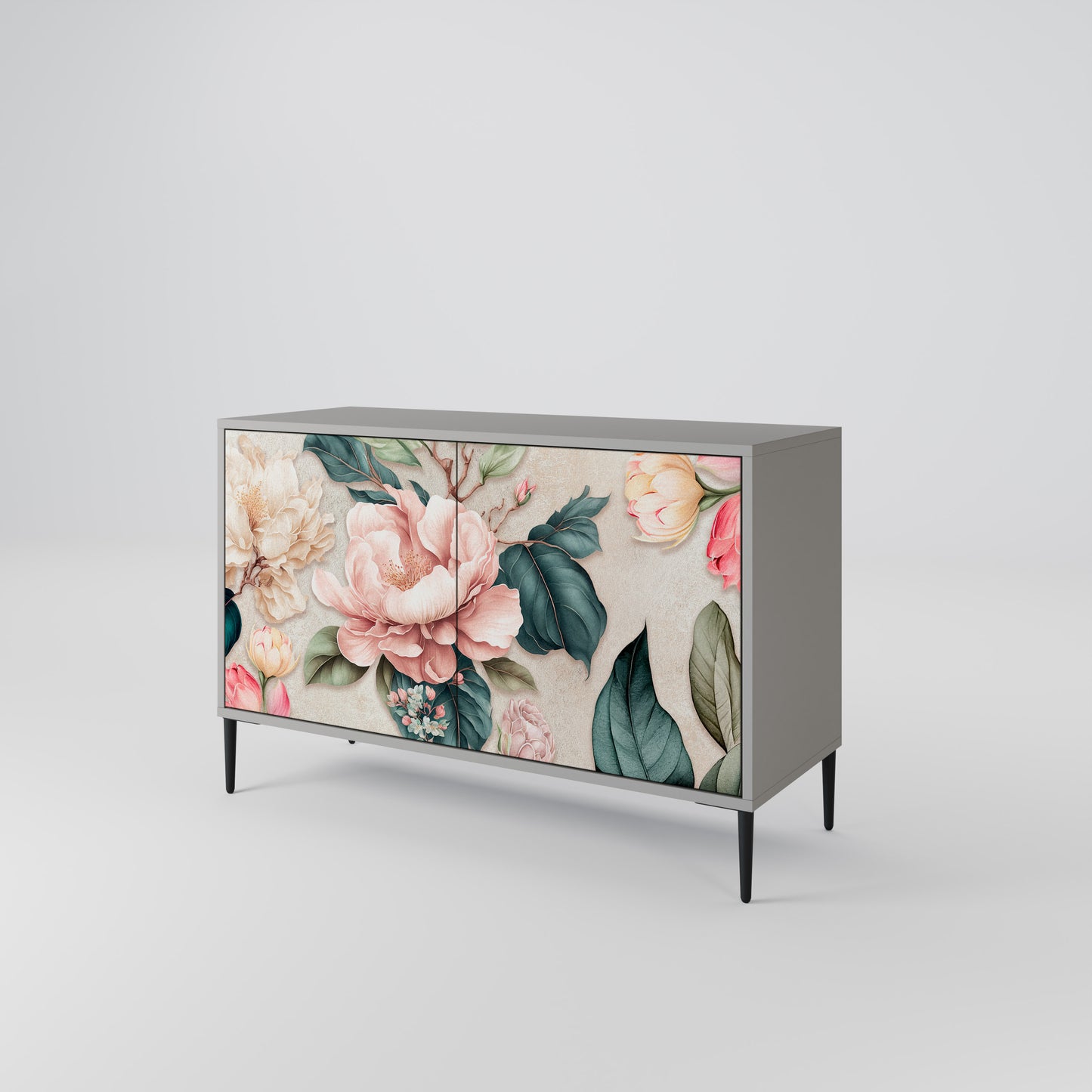 FLORAL GRACE 2-Door Sideboard in Grey Finish