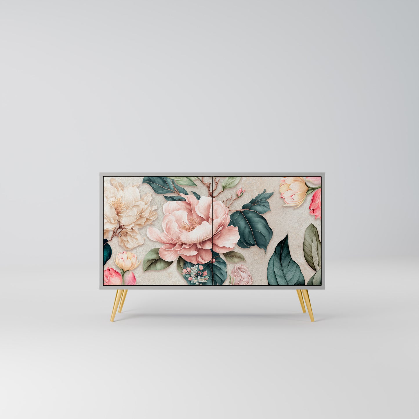 FLORAL GRACE 2-Door Sideboard in Grey Finish
