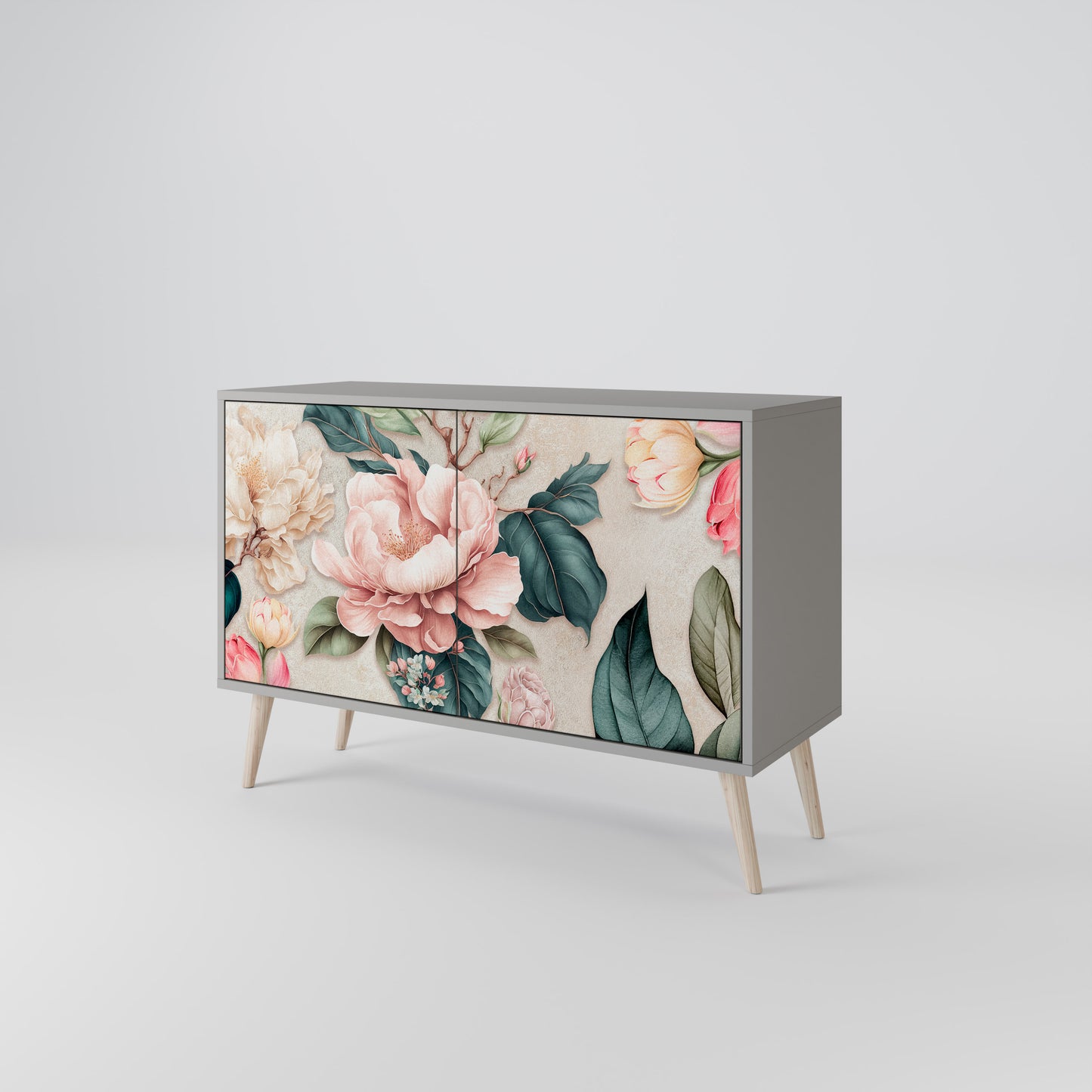 FLORAL GRACE 2-Door Sideboard in Grey Finish