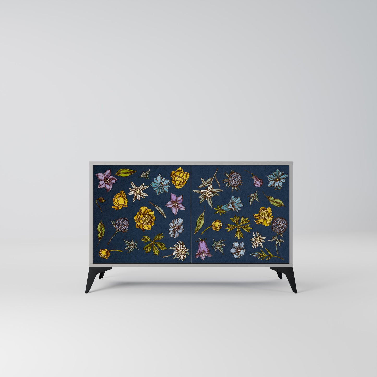 FLOWERS ON NAVY BLUE 2-Door Sideboard in Grey Finish