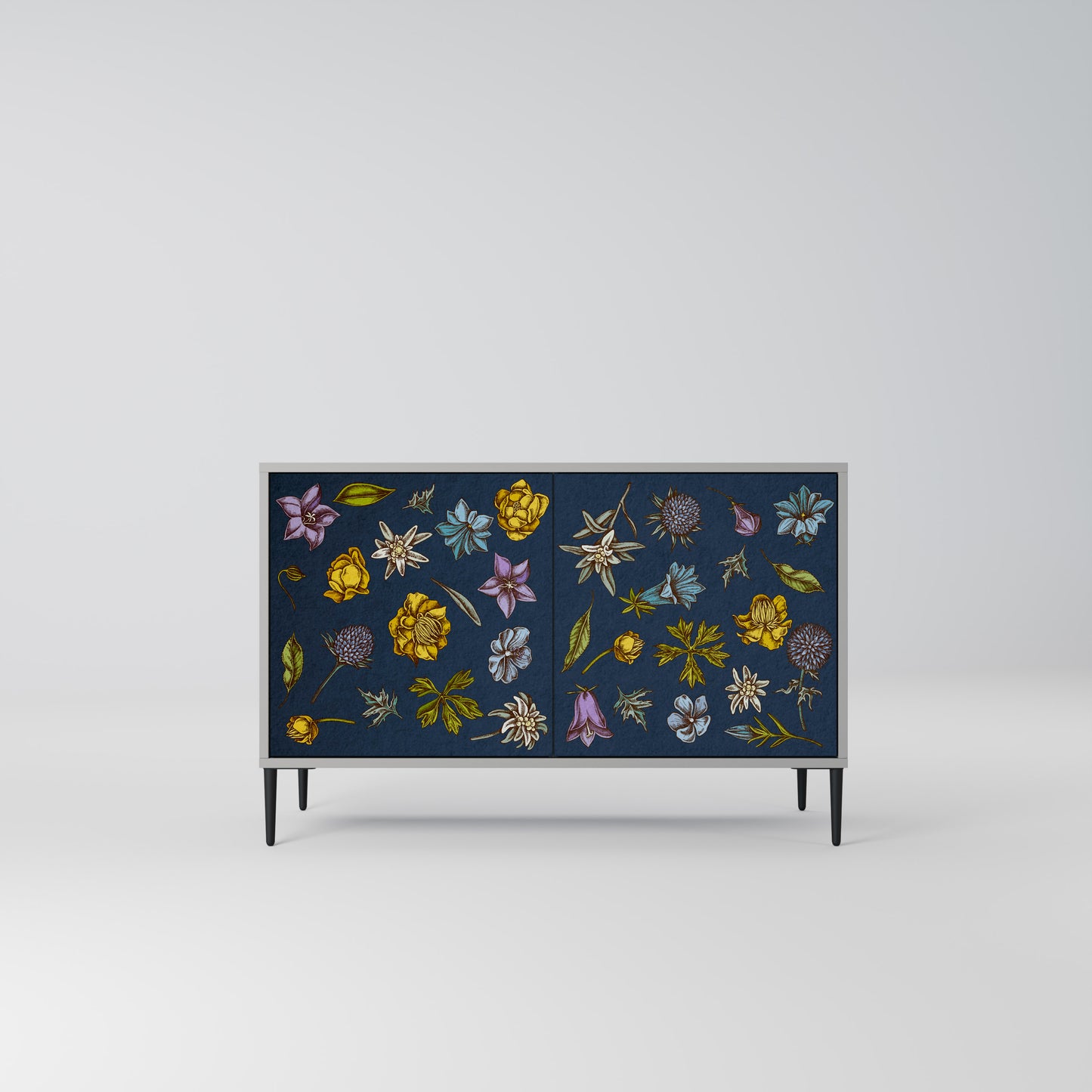 FLOWERS ON NAVY BLUE 2-Door Sideboard in Grey Finish