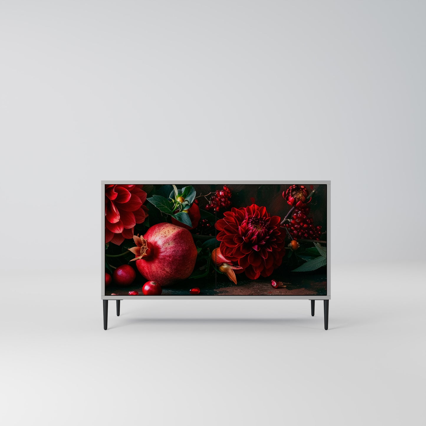 DAHLIAS AND POMEGRANATES 2-Door Sideboard in Grey Finish