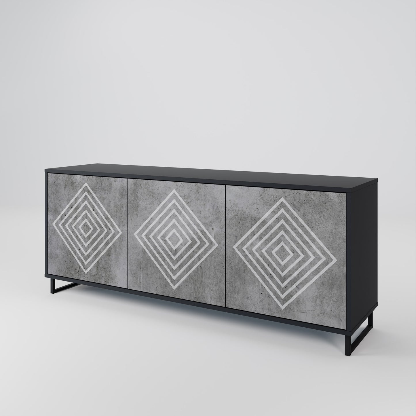 POLYGONAL ARTISTRY 3-dörrars skänk i svart finish
