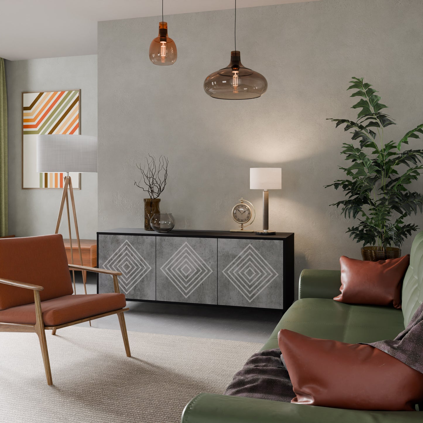 POLYGONAL ARTISTRY 3-dörrars skänk i svart finish