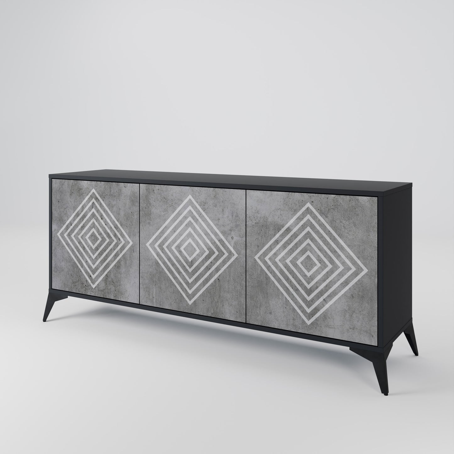 POLYGONAL ARTISTRY 3-dörrars skänk i svart finish