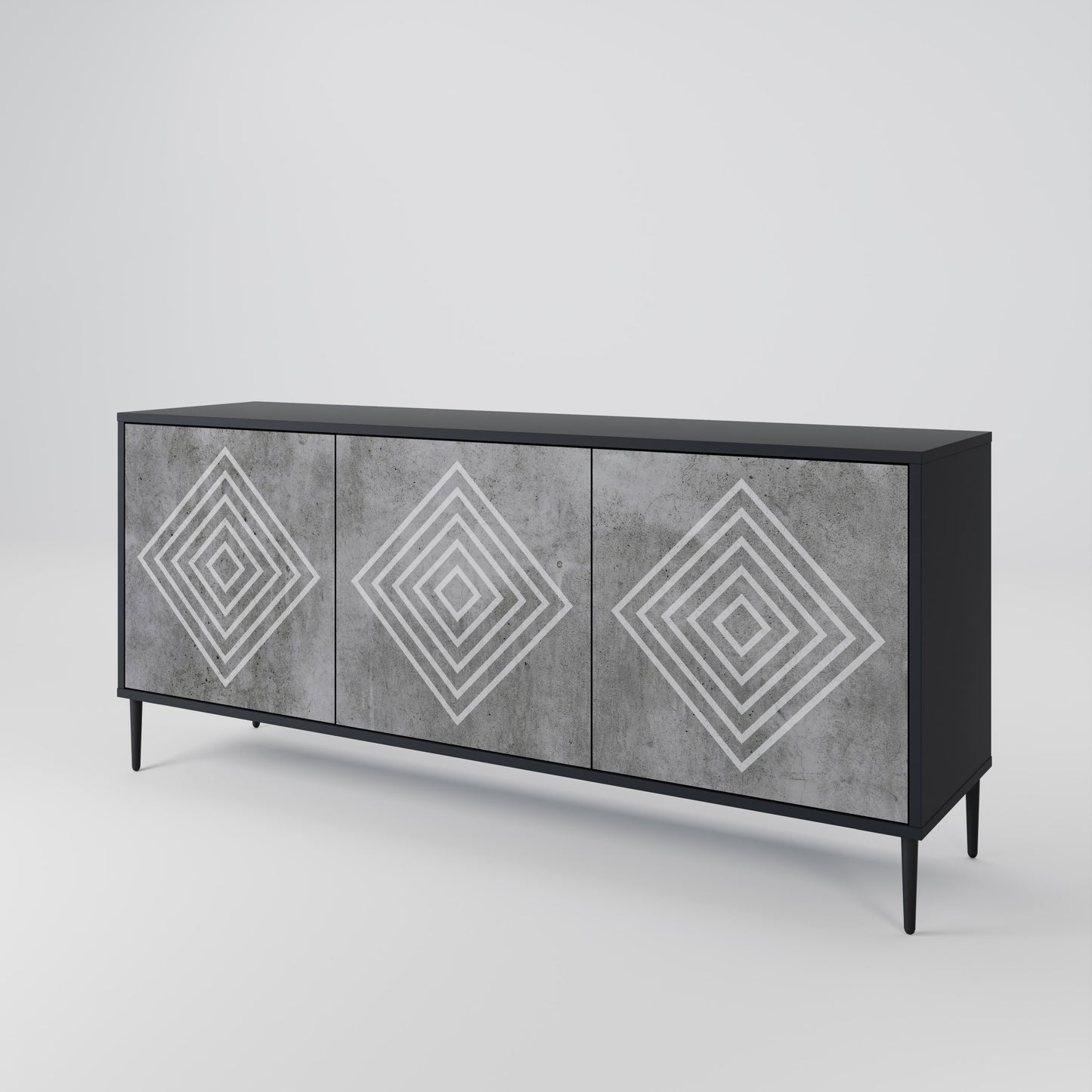POLYGONAL ARTISTRY 3-dörrars skänk i svart finish