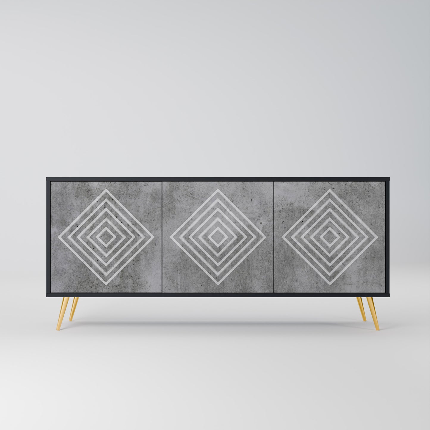 POLYGONAL ARTISTRY 3-dörrars skänk i svart finish