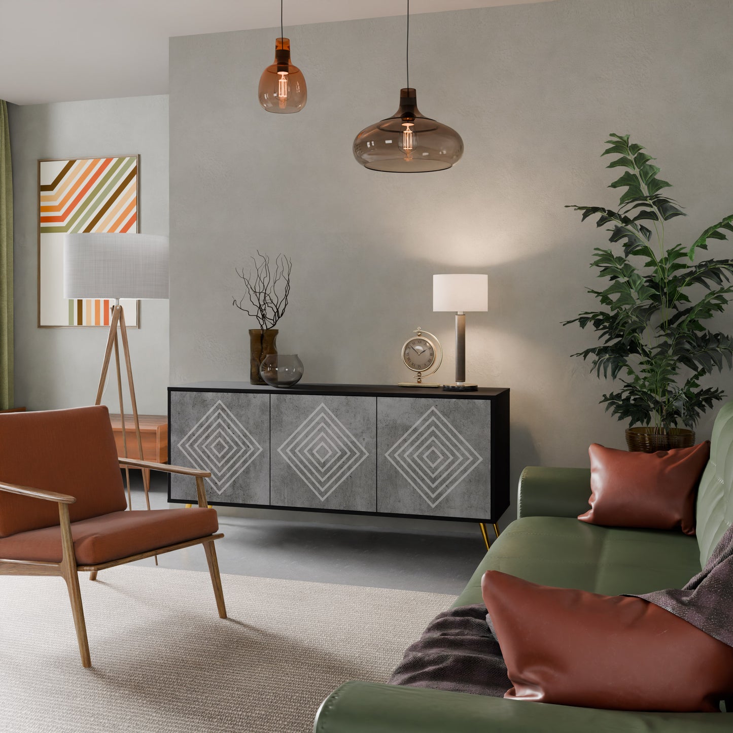 POLYGONAL ARTISTRY 3-dörrars skänk i svart finish