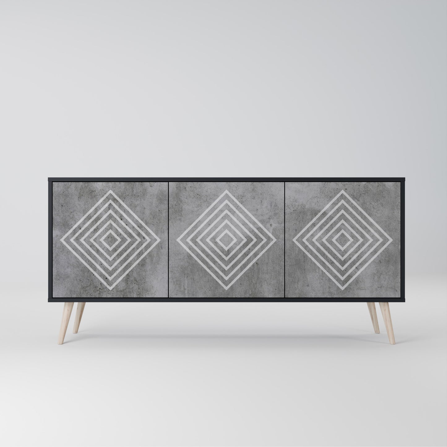 POLYGONAL ARTISTRY 3-dörrars skänk i svart finish