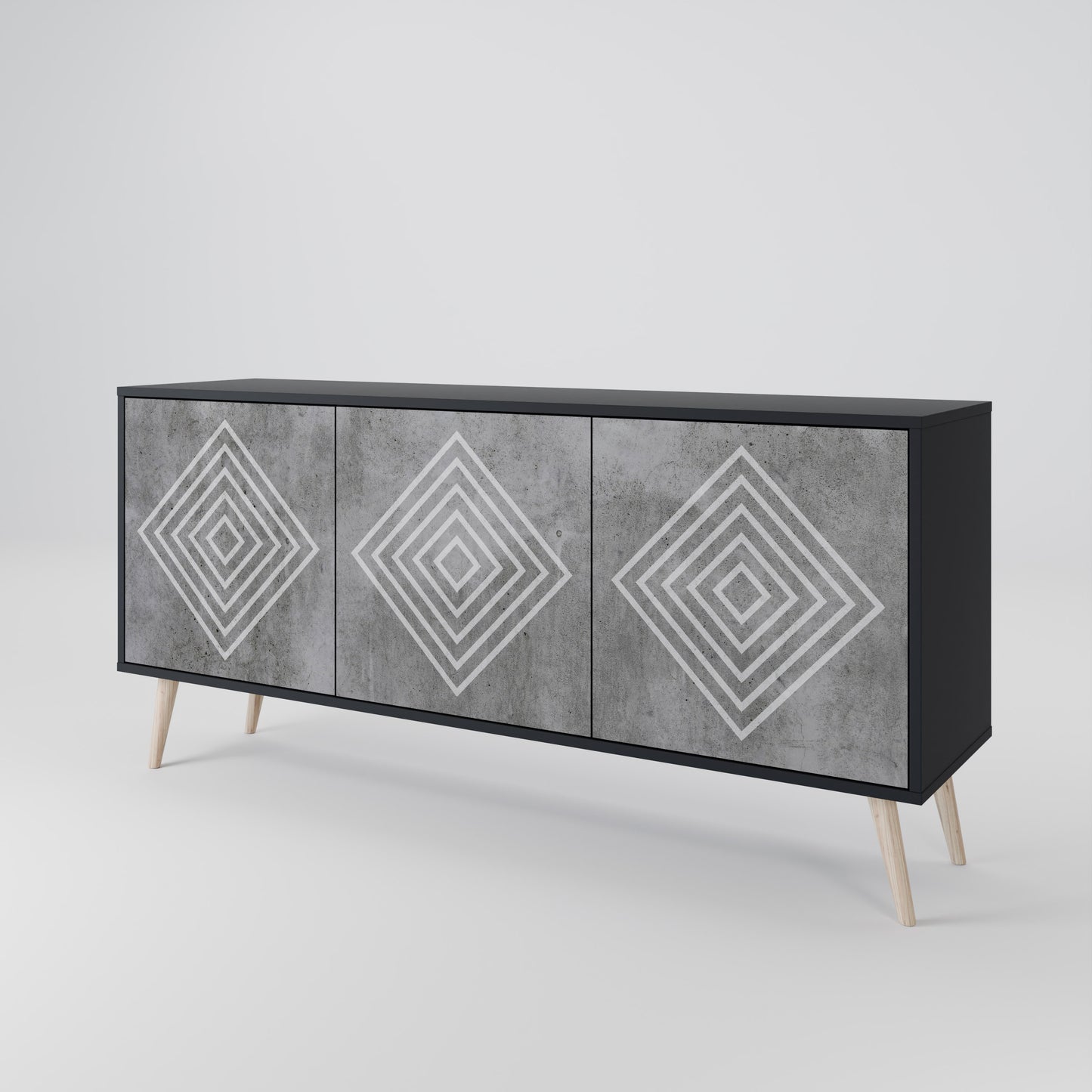 POLYGONAL ARTISTRY 3-dörrars skänk i svart finish