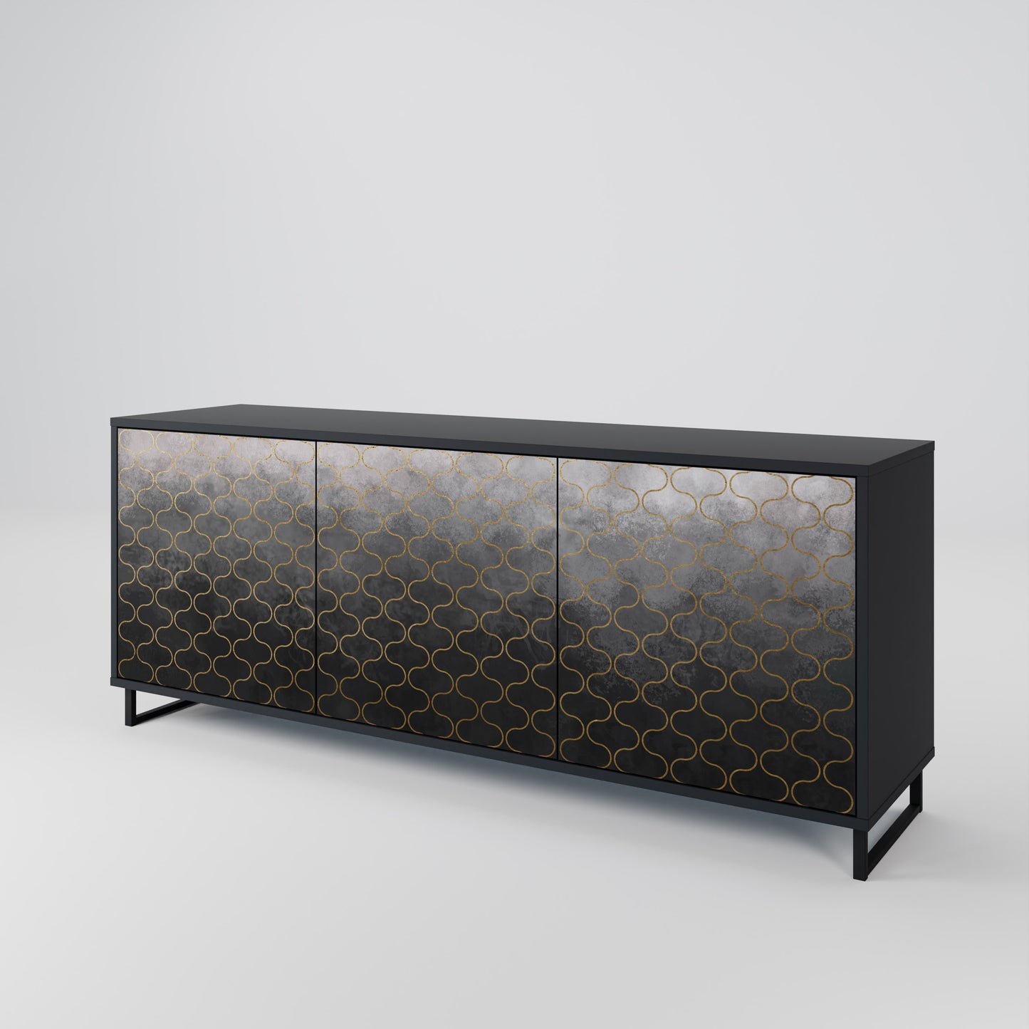 TESSELATED GRÅLIG 3-dörrars skänk i svart finish