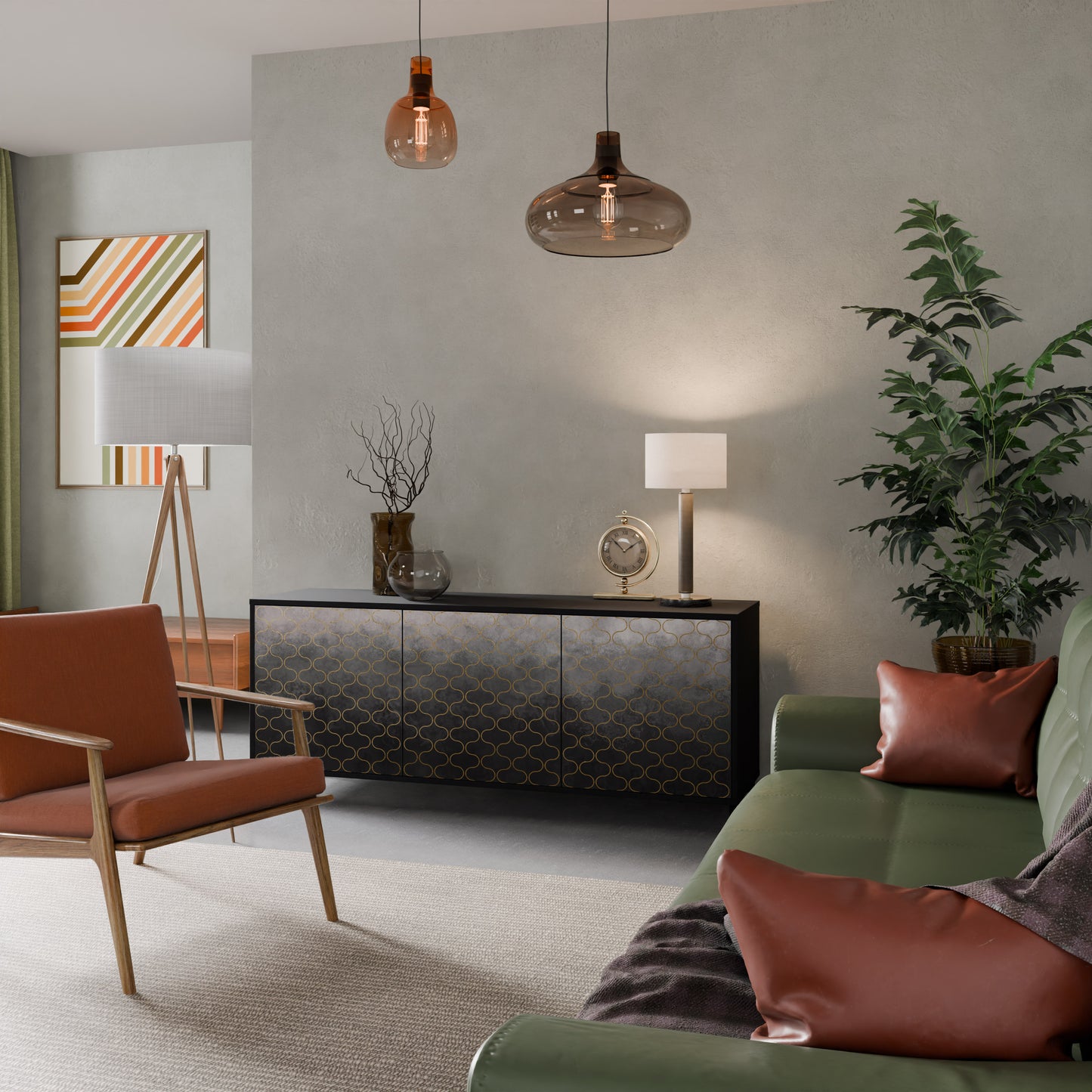 TESSELATED GRÅLIG 3-dörrars skänk i svart finish