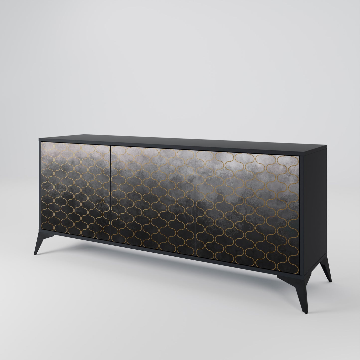 TESSELATED GRÅLIG 3-dörrars skänk i svart finish
