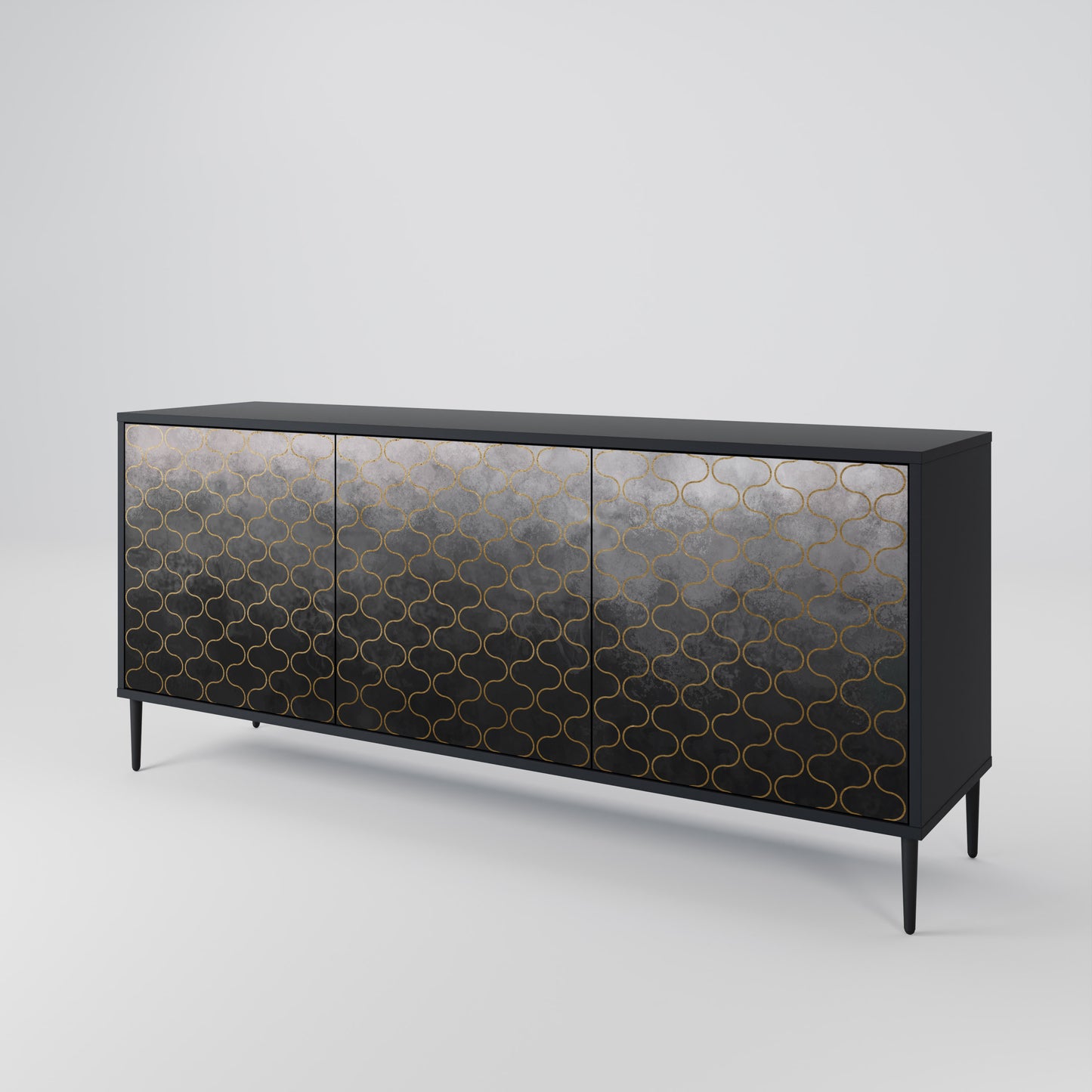 TESSELATED GRÅLIG 3-dörrars skänk i svart finish